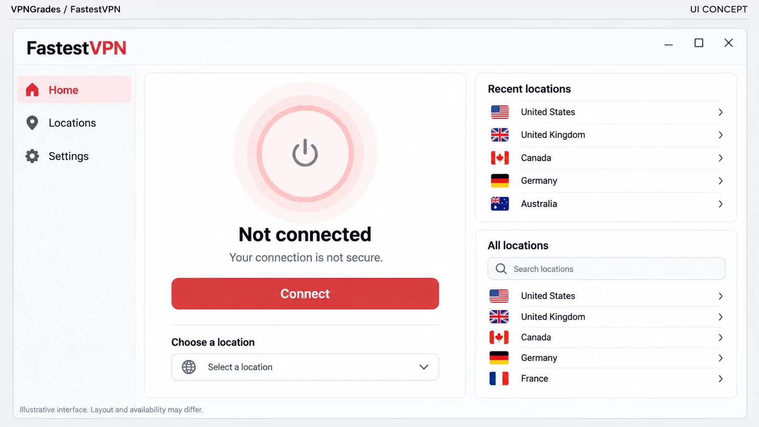 FastestVPN: a desktop connection interface (illustration).