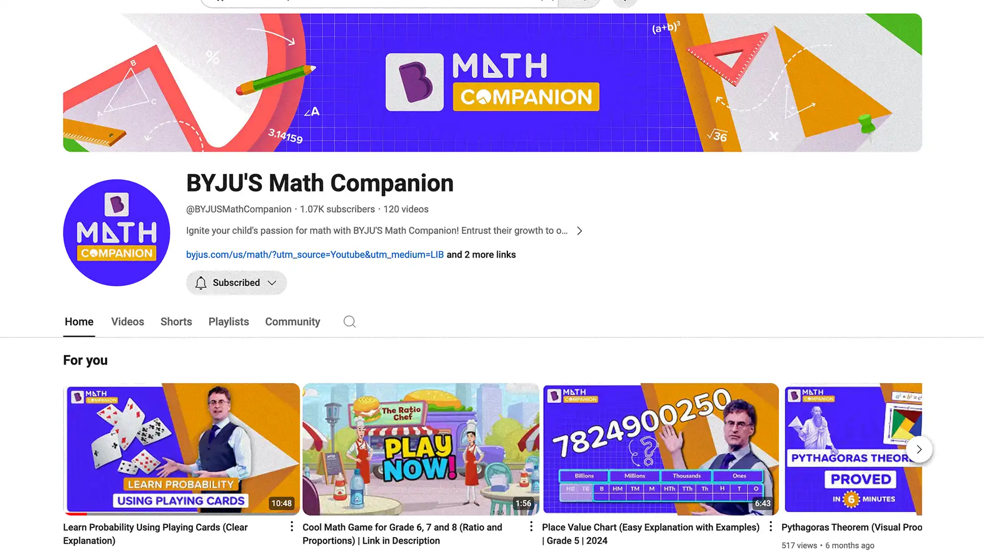 byjus math companion youtube with professor burger