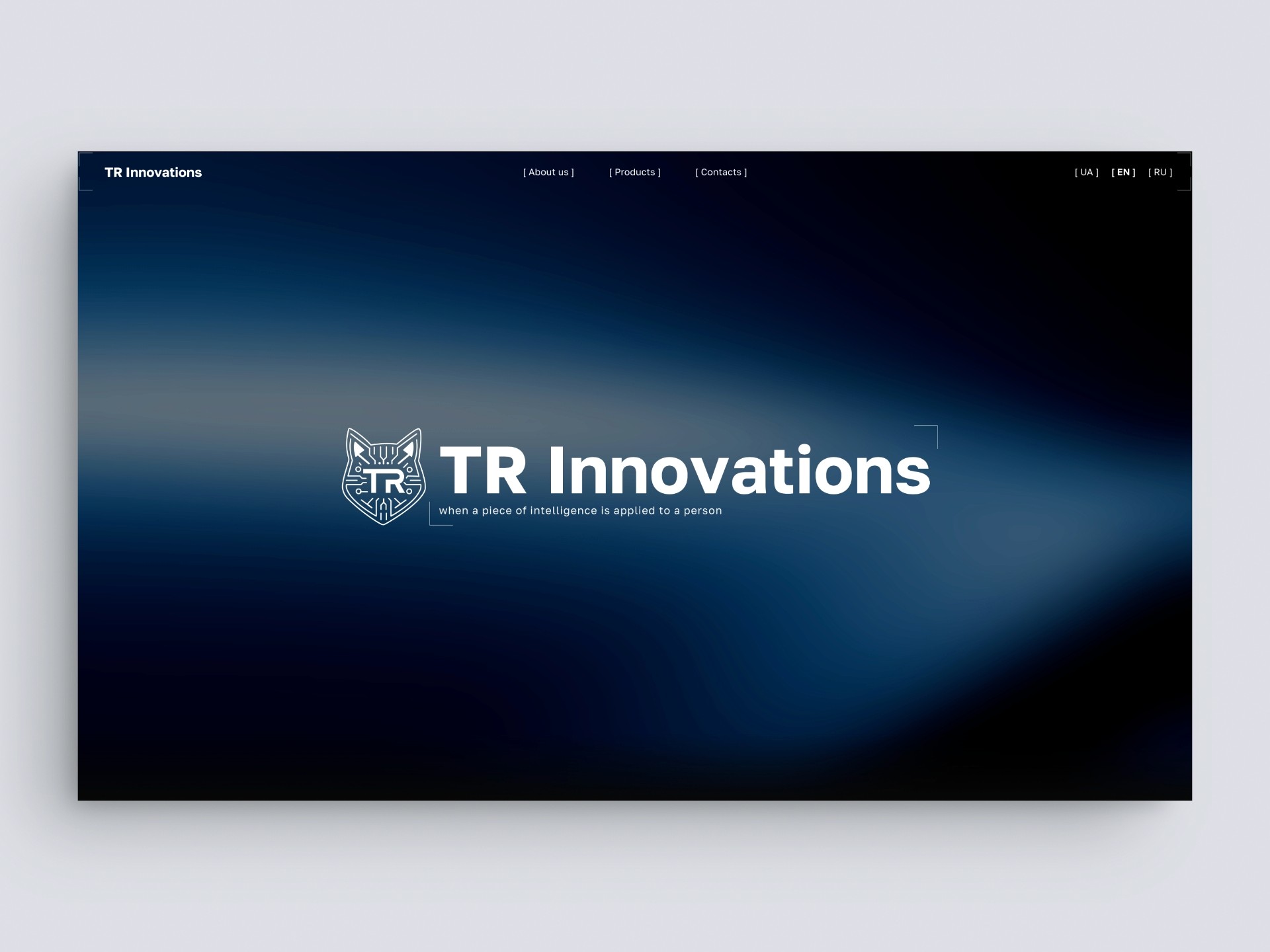 TR Innovations logo and website. Digital fox icon with the company name, and website navigation at the top.