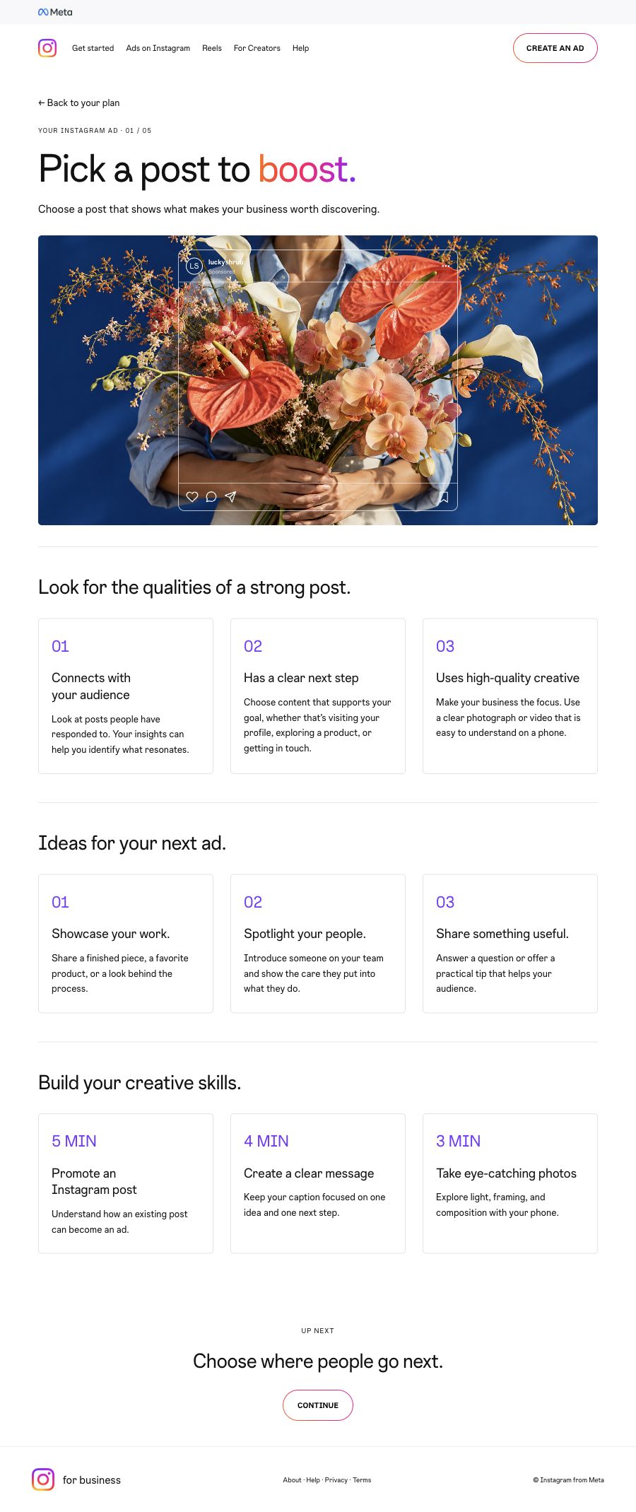 Pick a post to boost — Instagram website design