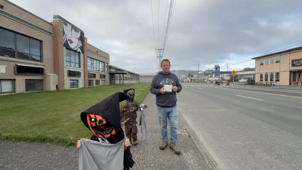 Trick-or-treating on Main Street in Gold Beach for Halloween