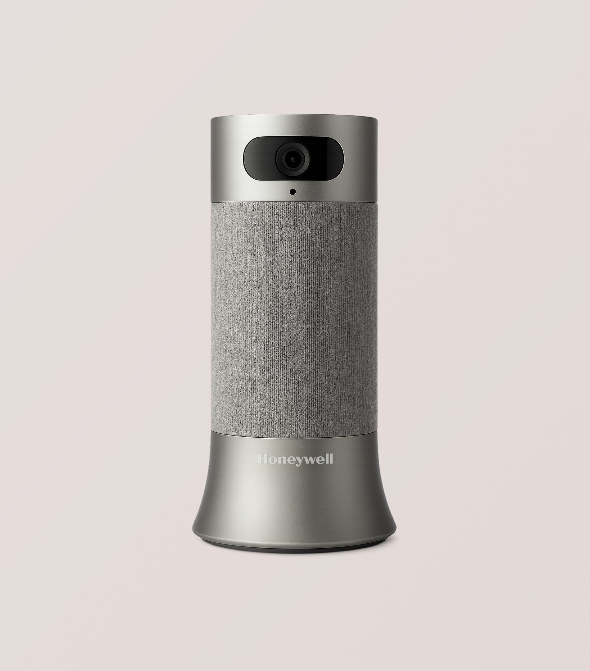 Honeywell smart home speaker and security device with camera and fabric speaker cover