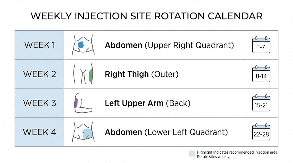 Semaglutide weekly injection site rotation schedule and tracking calendar