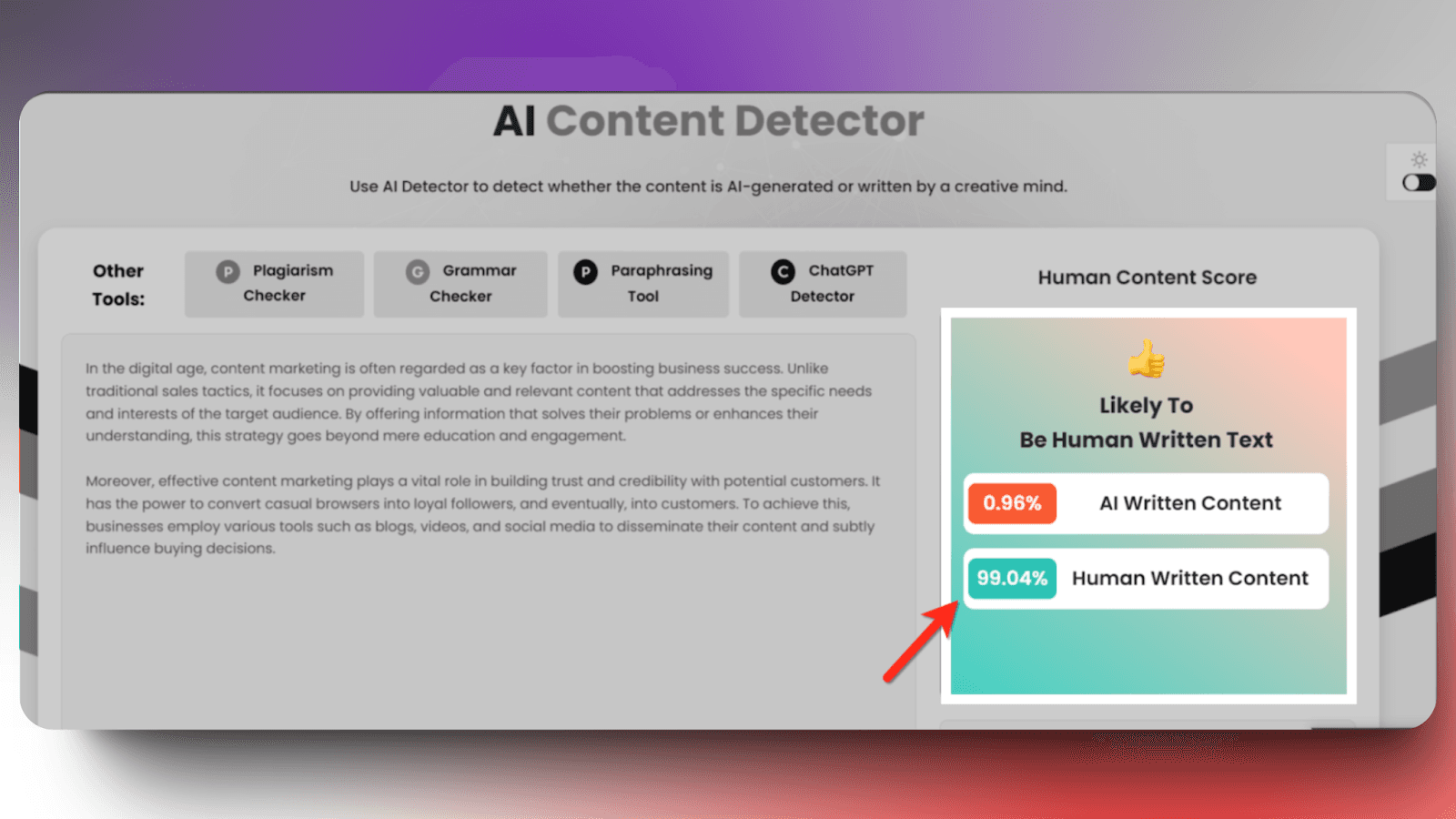 Copy.ai - Human content score