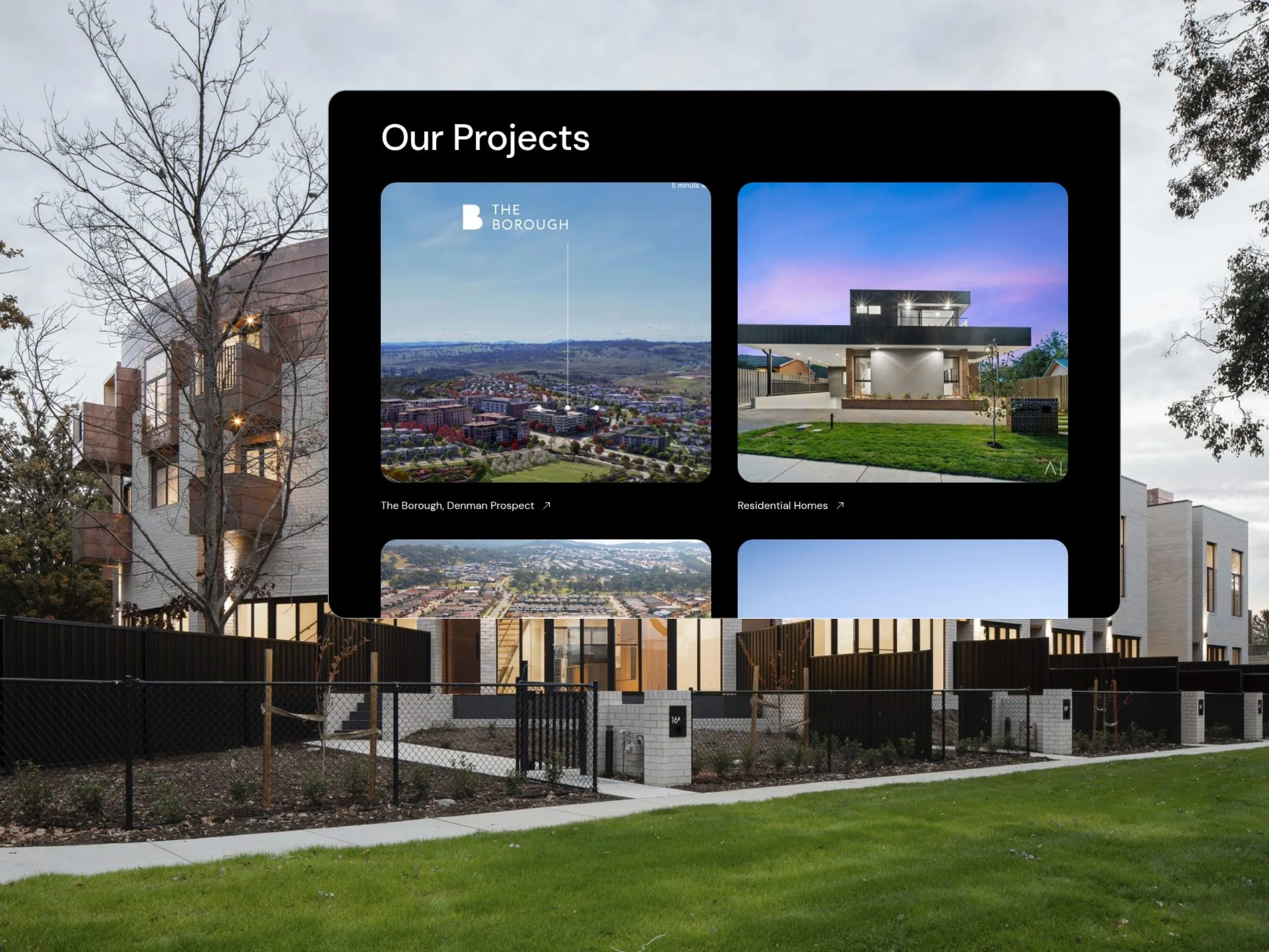 SVC Contractors website showing its project gallery over a photo of a townhouse development