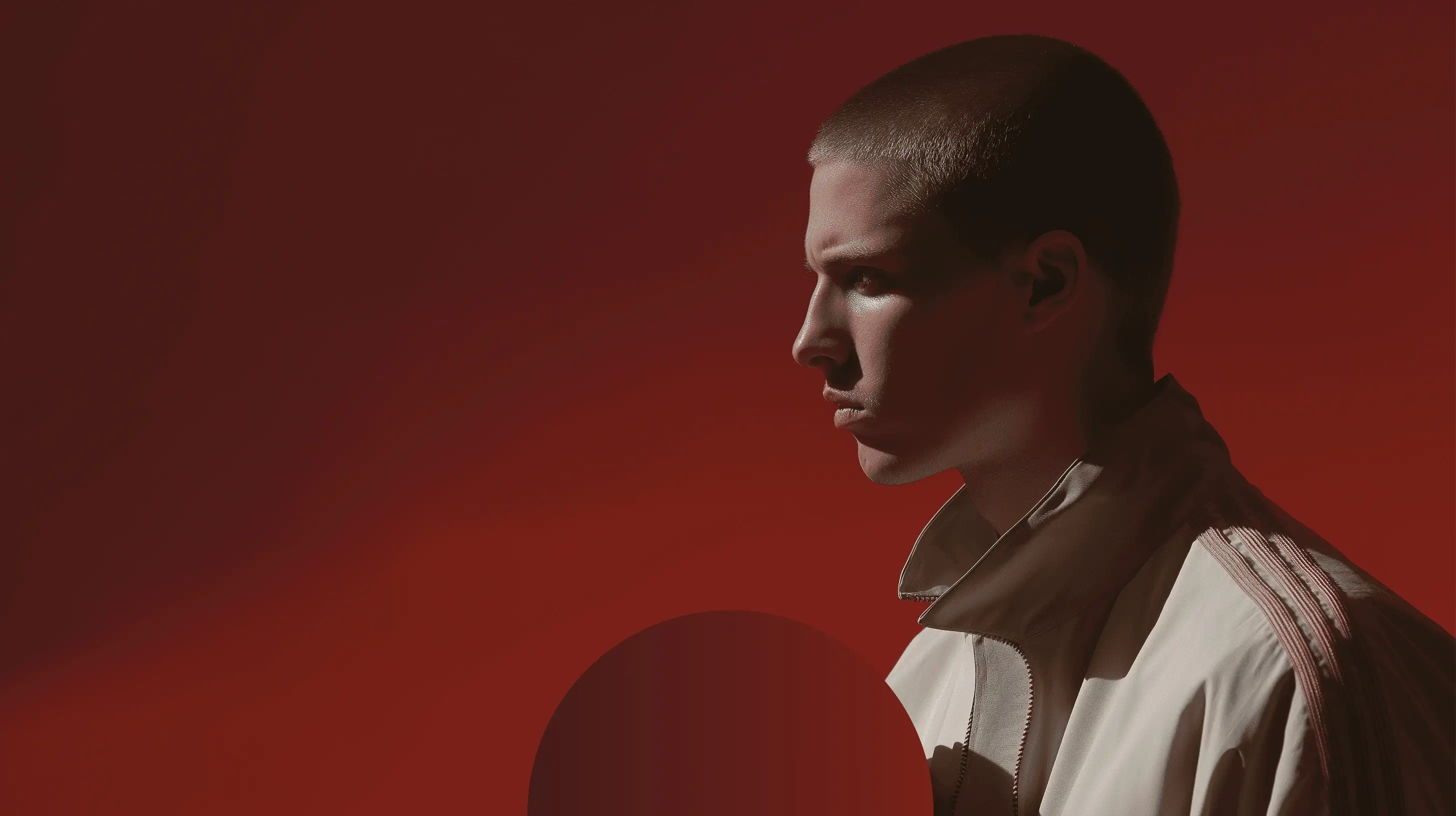 Junger Mann mit rotem Hintergrund