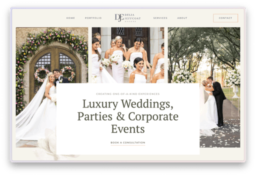 Delia Jeffcoat Events website hero section