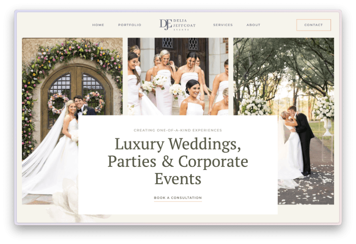 Delia Jeffcoat Events website hero section