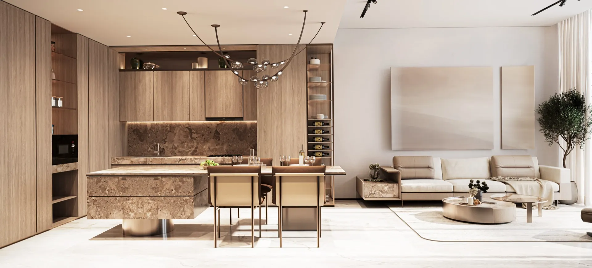 Seamless open-plan living and dining space at Sea Cliff, highlighting modern architecture and comfort.