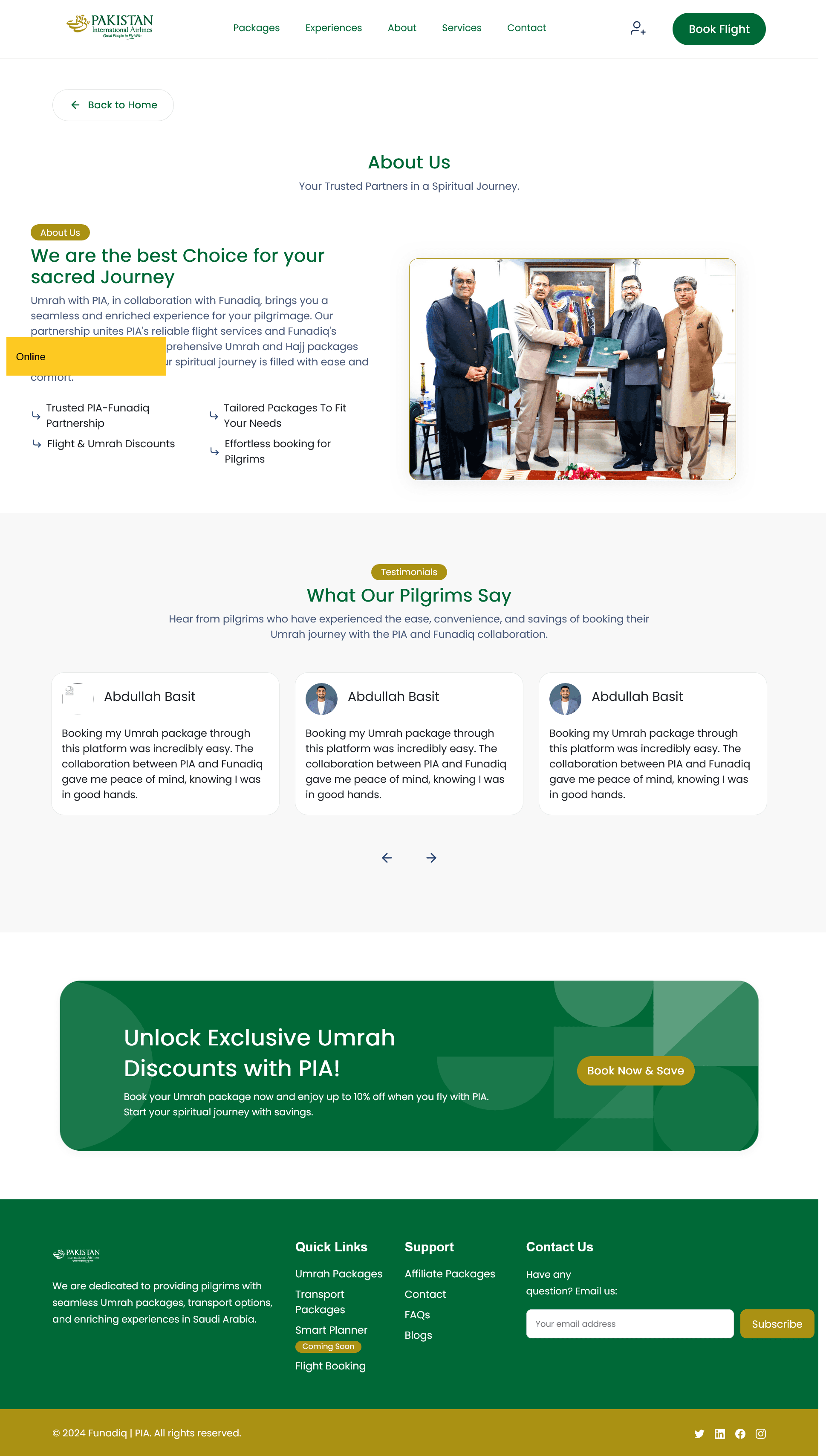 About - Umrah PIA travel agency website designed by Dreams Agency, Mississauga, Ontario.
