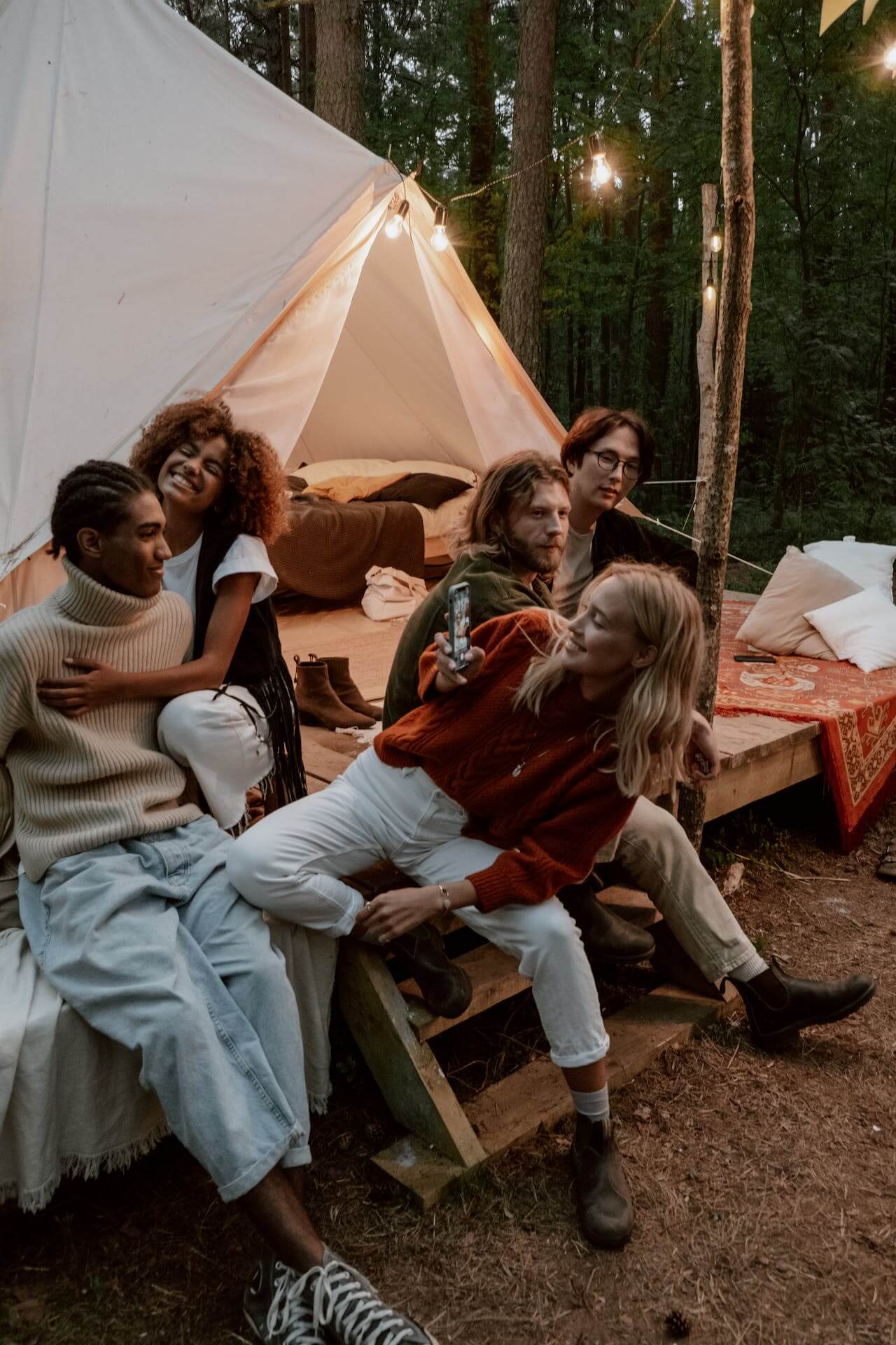 Group of friends hosted in a glamping