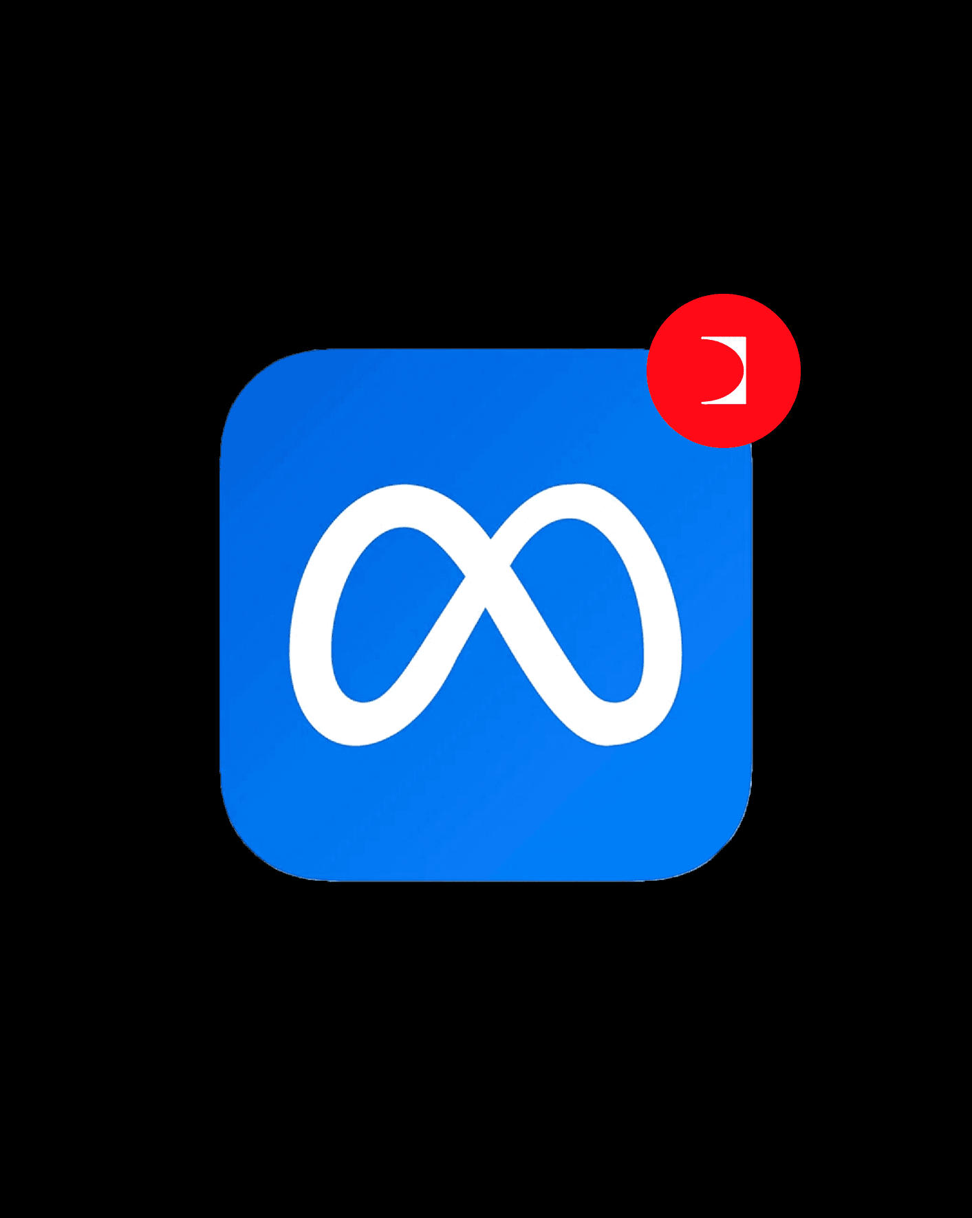 Logo de l'application Meta sur fond bleu avec une notification rouge en haut à droite