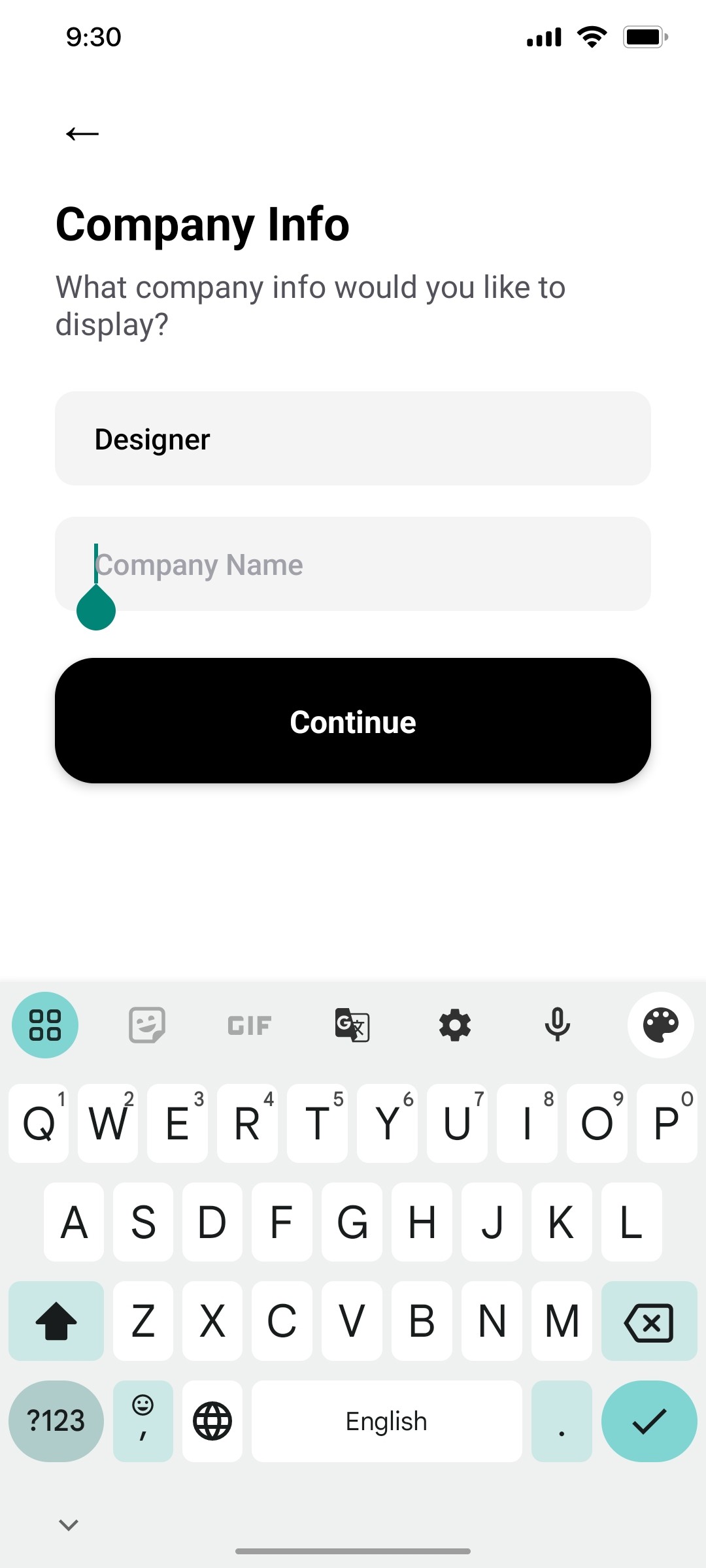 Popl Company Name Screen