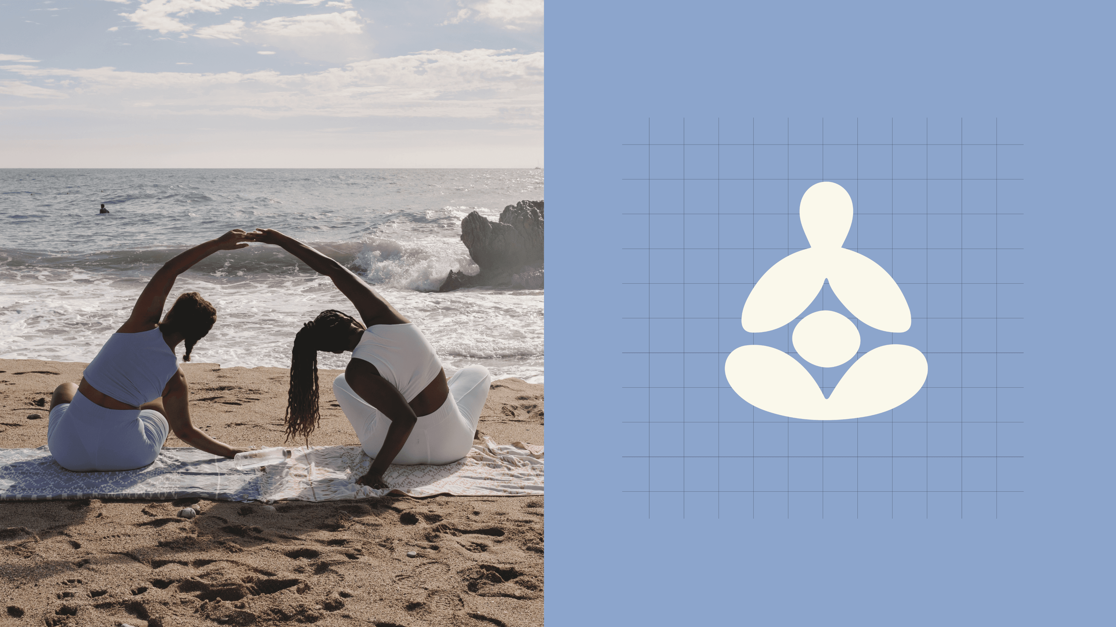 Zen Mom wellness brand identity design featuring elegant flowing wordmark with custom balance symbol and abstract meditative mother submark, modern motherhood branding focused on calm, mindfulness and maternal wellness by Atelier Jovae