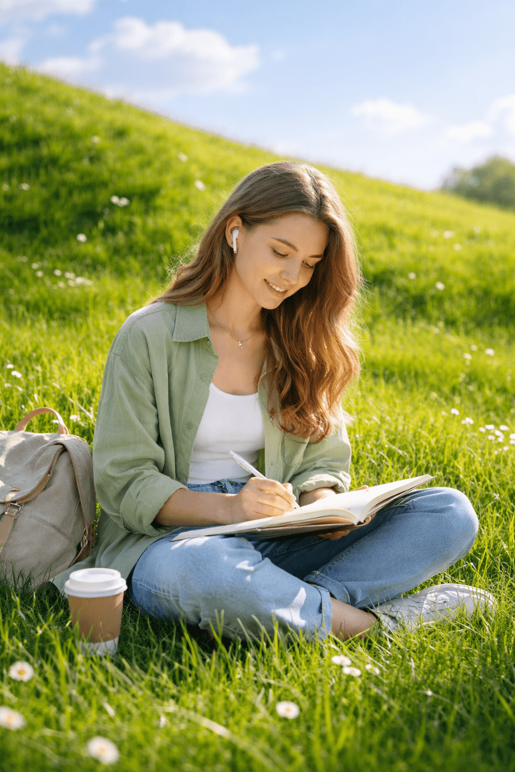 Student women sitting in nature