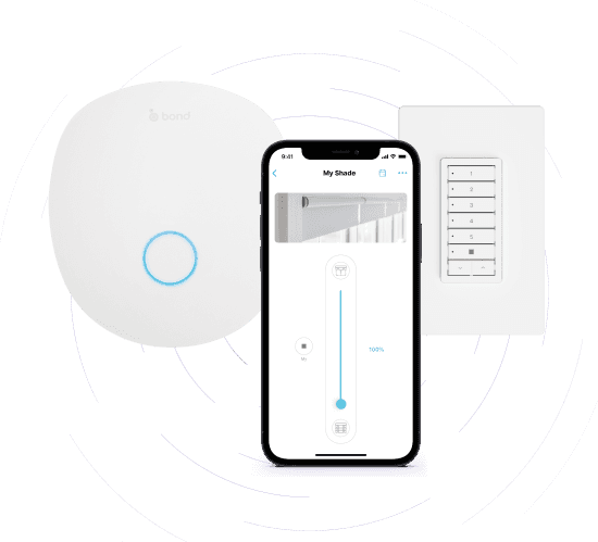 Bond hub, phone app, and wall switch