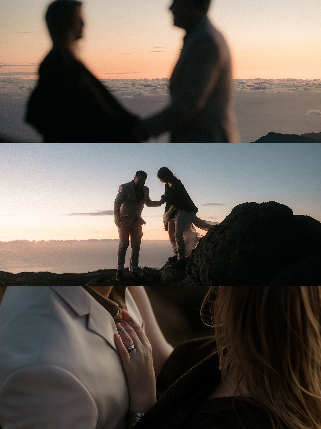 couple eloping above the clouds in madeira mountains
