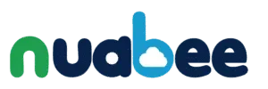 Logo Nuabee en lettres vertes et bleues avec un nuage bleu.