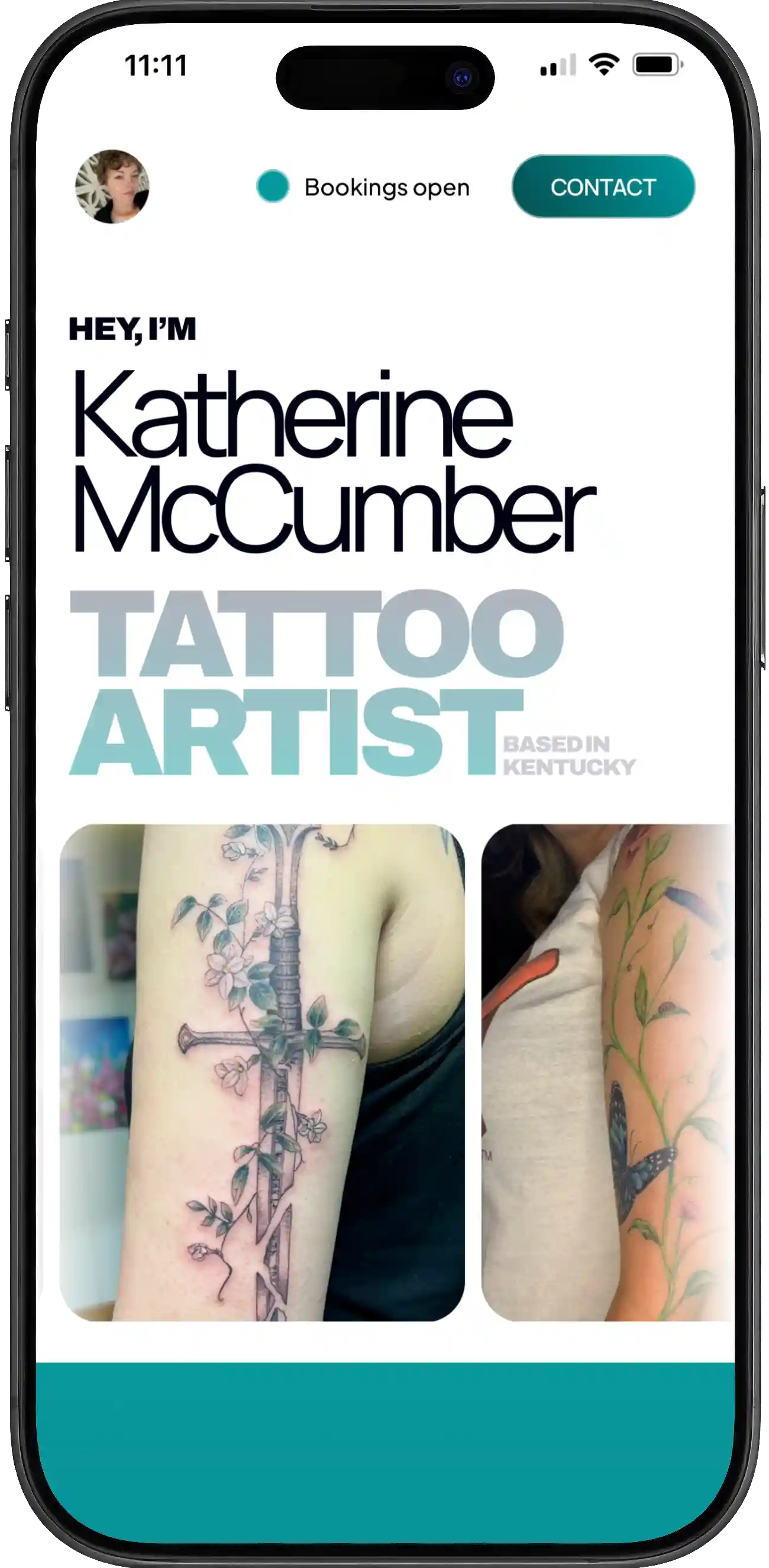 iPhone mockup of custom tattoo studio website for All is Well in Russellville KY – local web design for artists in Russellville and Bowling Green KY