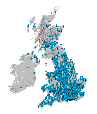 A map of the UK that shows all the locations where Labl.it is used.