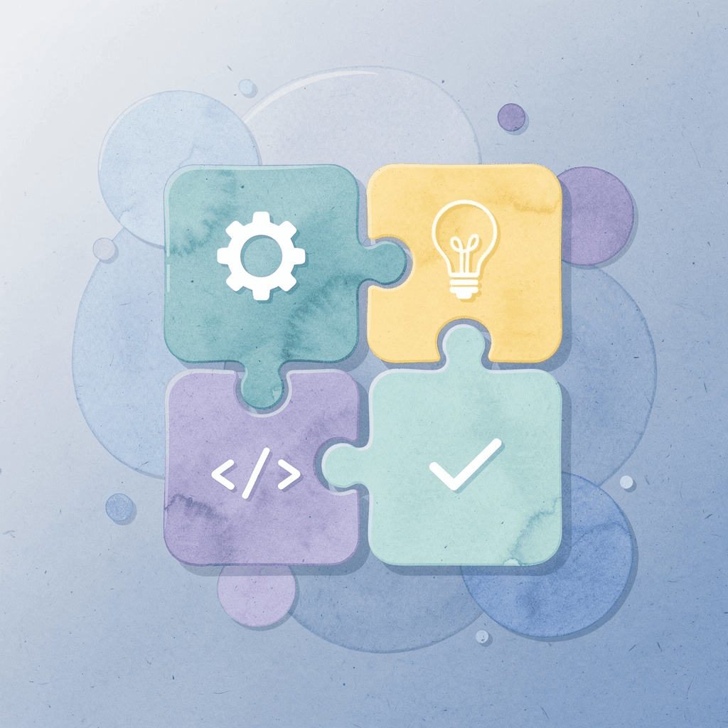 Scene illustration of puzzle pieces fitting together, representing legacy and modern system integration