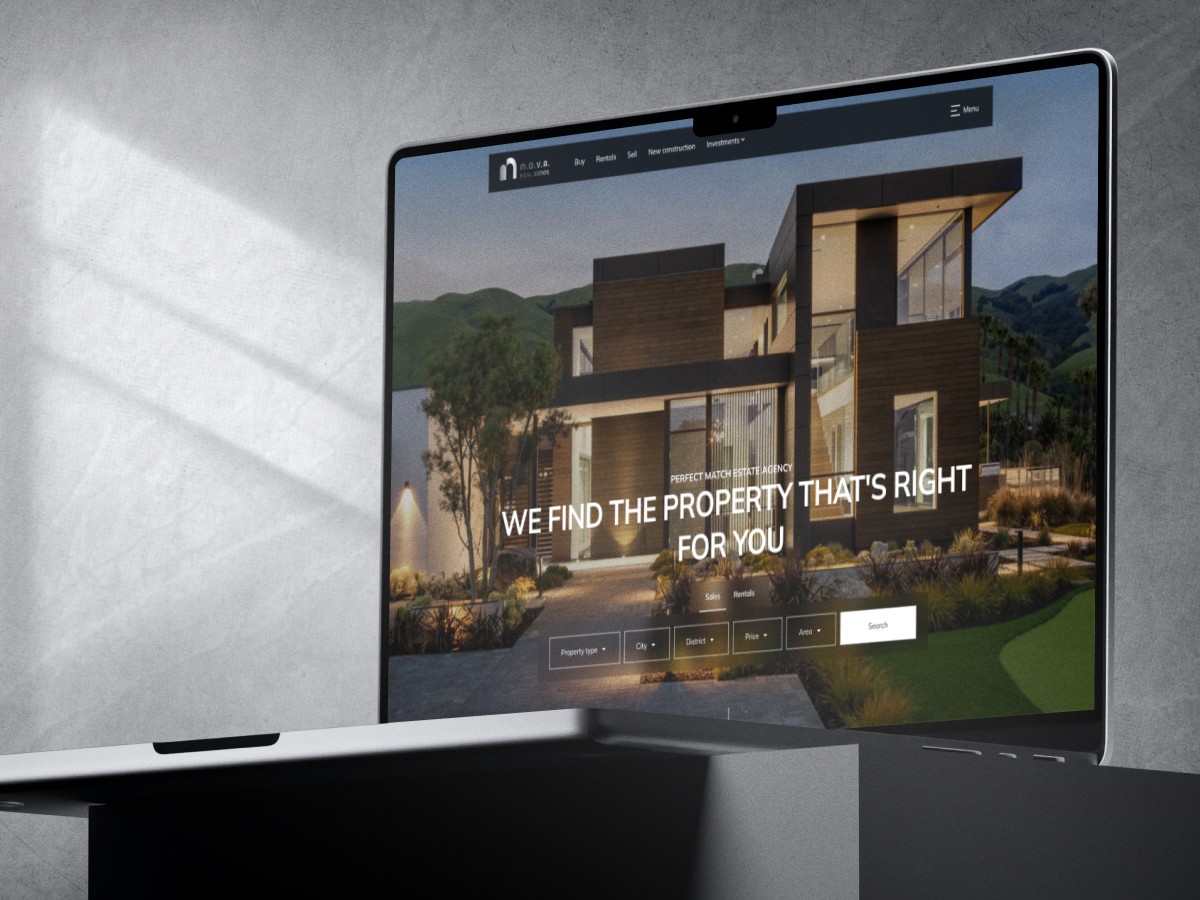 Real estate website homepage showcasing luxury residential property