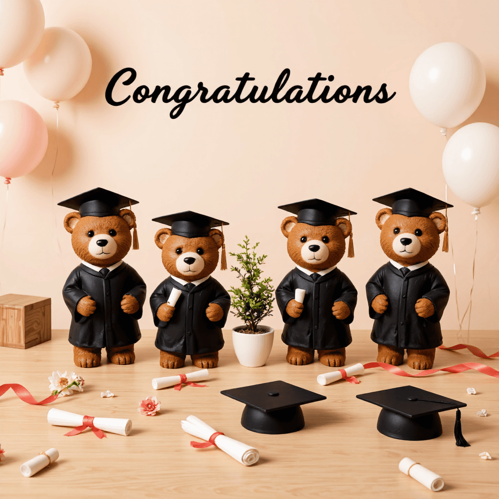 product photography of graduation bear figurines