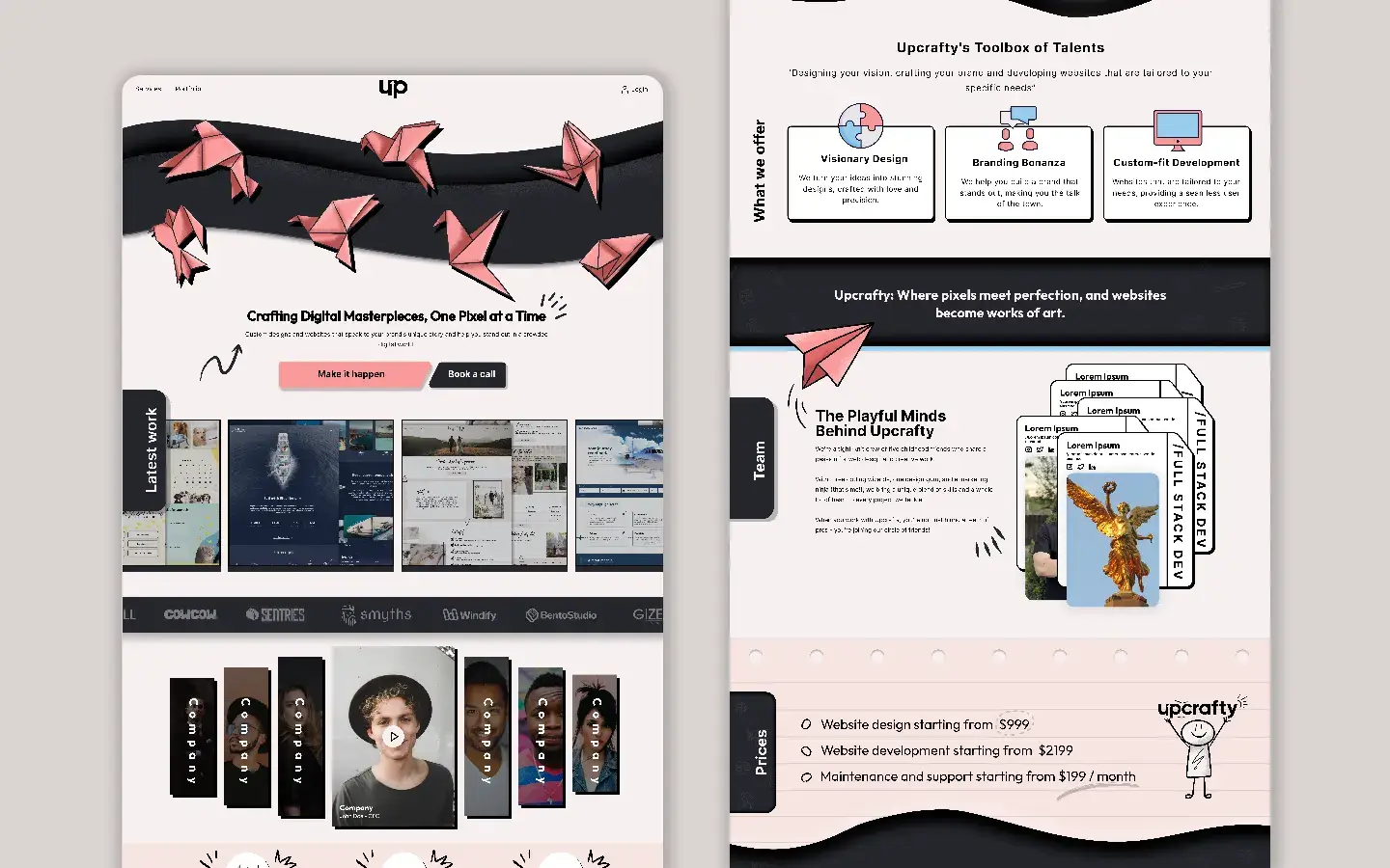 Old UpCrafty UI/UX design showcasing origami-inspired layout