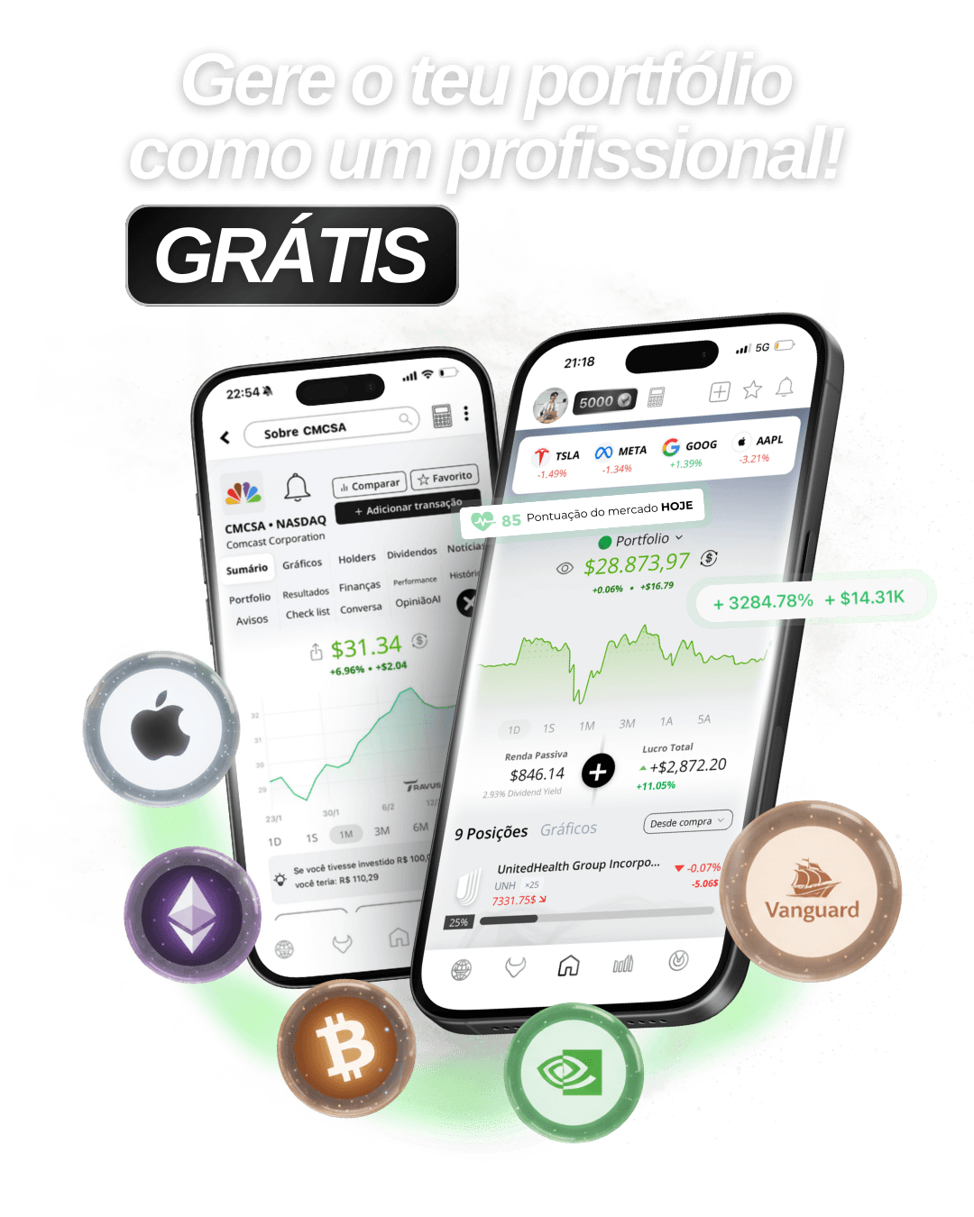 Travus AI: A Central de Comando "Tudo-em-Um" para Investidores A Travus AI não é apenas uma aplicação de acompanhamento; é um ecossistema completo que permite ao utilizador gerir, aprender e interagir num único local. Abaixo, detalho como a plataforma cobre todas as frentes do mercado financeiro:  1. Gestão Multi-Ativos e Patrimonial (O Teu Portfólio Num Só Local) A plataforma elimina a necessidade de usar várias apps para diferentes mercados. Pode gerir tudo de forma profissional e gratuita:  Consolidação Total: Integração de Ações (Stocks), Criptomoedas (Bitcoin, Ethereum), ETFs e fundos da Vanguard.  Monitorização Profissional: Acesso a gráficos de performance detalhados, saldo consolidado e lucros acumulados em tempo real.  Visualização de Renda Passiva: Gráficos intuitivos para acompanhar o recebimento de dividendos e planear o fluxo de caixa.  2. Inteligência Artificial Conversacional (O Teu Analista 24/7) A Travus utiliza IA de ponta para tornar a análise de dados complexos acessível a qualquer pessoa:  Assistente IA Personalizado: Um chat onde pode perguntar diretamente "Qual é a análise de hoje?" para obter insights imediatos.  Educação Financeira: Sugestões automáticas de aprendizagem, como "Quais as melhores opções para iniciantes?".  Pontuação de Mercado: IA que gera uma nota diária para a saúde do mercado, ajudando na tomada de decisão.  3. Curadoria e Rankings Inteligentes (Stock Screening) A app faz o trabalho pesado de análise fundamentalista através de categorias prontas para investir:  Rankings Estratégicos: Filtros automáticos como "Nunca teve Prejuízo" (segurança), "Melhores Buy&Hold" (longo prazo) e "Dividend Yield" (renda passiva).  Navegação Facilitada: Filtros rápidos para alternar entre Stocks, Crypto, ETFs e REITs (Imobiliário).  4. Social Investing (A Inteligência Coletiva) Transforma o investimento solitário numa rede social onde pode aprender com os melhores:  Seguir Especialistas: Acesso a perfis verificados, como o de Warren Buffett, permitindo ver os seus ativos favoritos (ex: Comcast, Chevron).  Comunidade Ativa: Feed de posts, interação com amigos e descoberta de perfis "Famosos" ou "Para ti" baseada em algoritmos de preferência.  5. Acessibilidade e Disponibilidade A Travus AI posiciona-se como uma ferramenta democrática:  Gratuidade: Todas as funcionalidades profissionais estão disponíveis de forma GRÁTIS.  Multiplataforma: Disponível para download imediato na App Store (iOS) e Play Store (Android). grátis para toda a gente , na play store, e app store para toda a gente com todos os ativos, e o segredo que dá super poderes para investidores