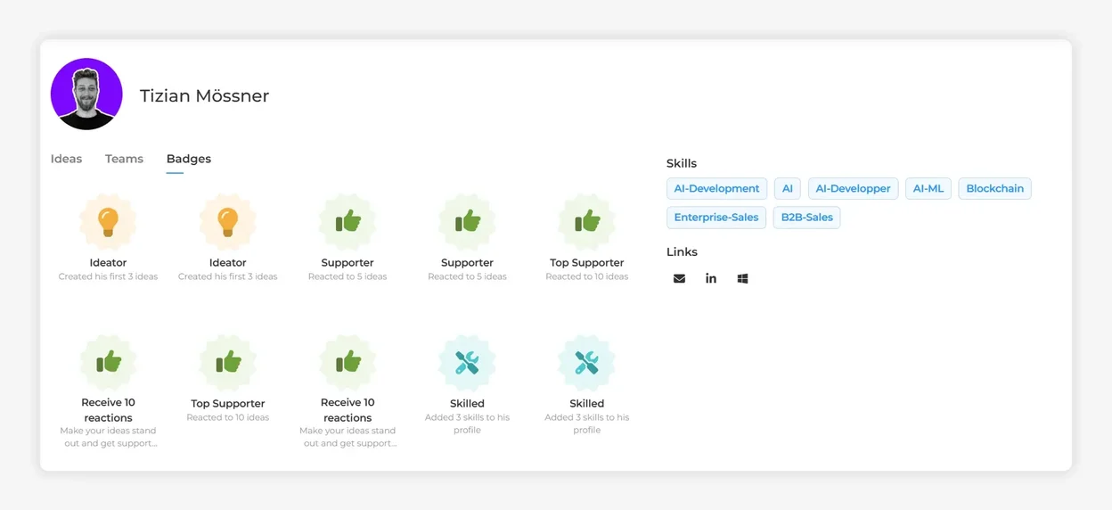 User profile page showing a users profile on the rready platform.