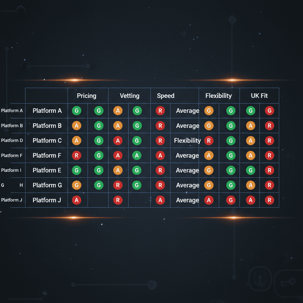 Developer platform comparison table: epicX vs Toptal vs Arc vs competitors