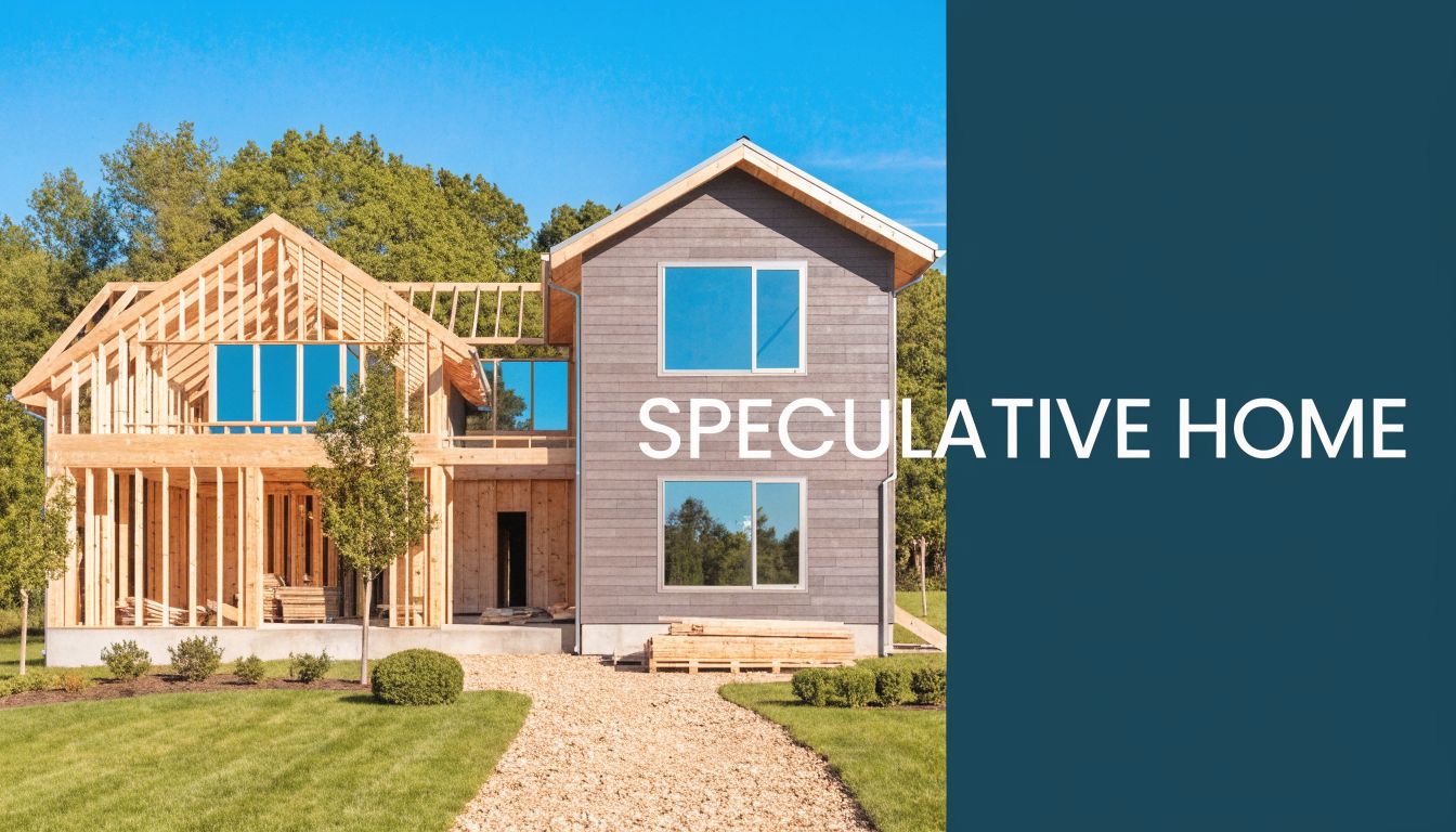 A modern two-story home under construction with wooden framing and finished grey panel siding.