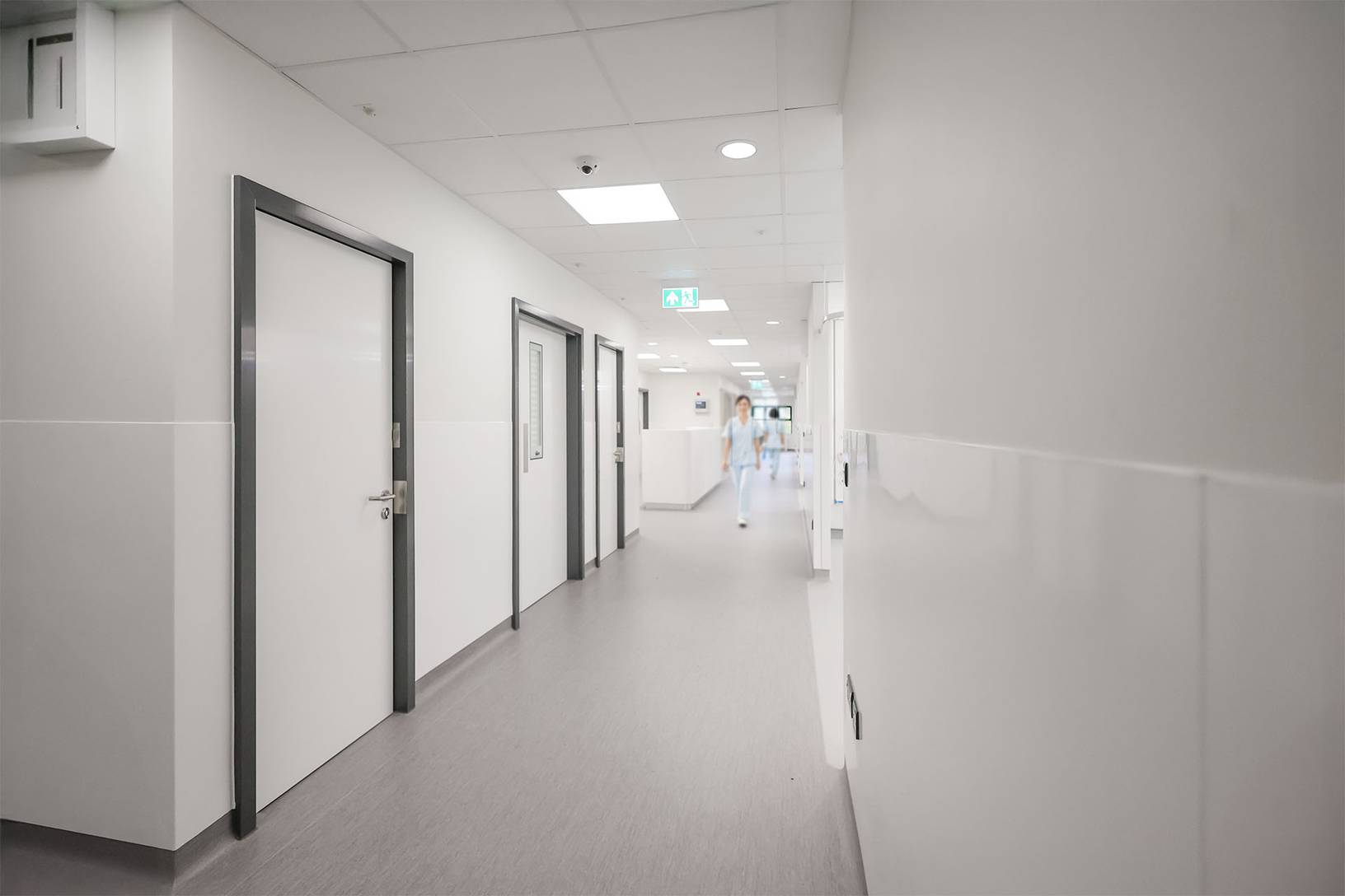 A ward corridor of Trovex Fire-rated door sets