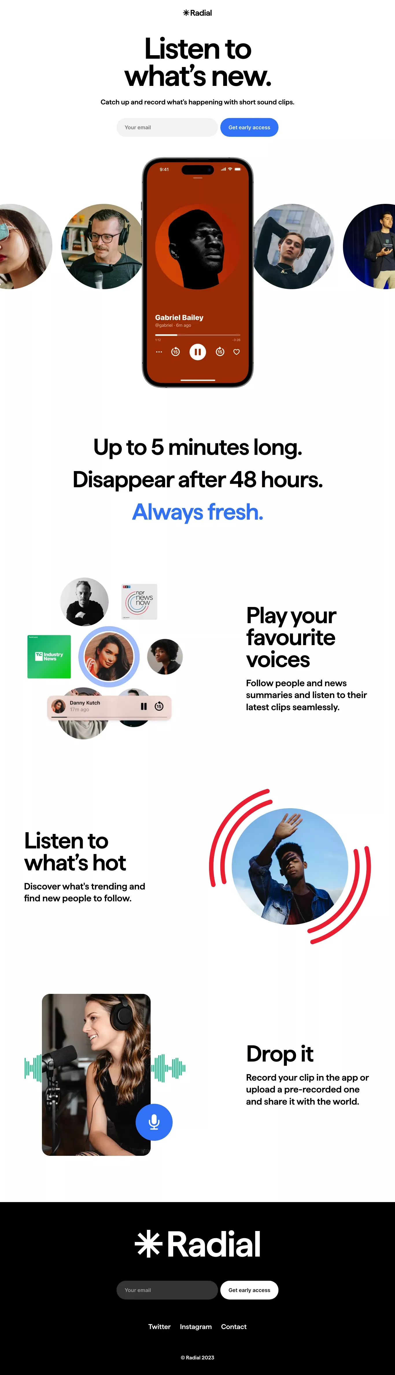 Radial landing page screenshot showcasing Tech and News design