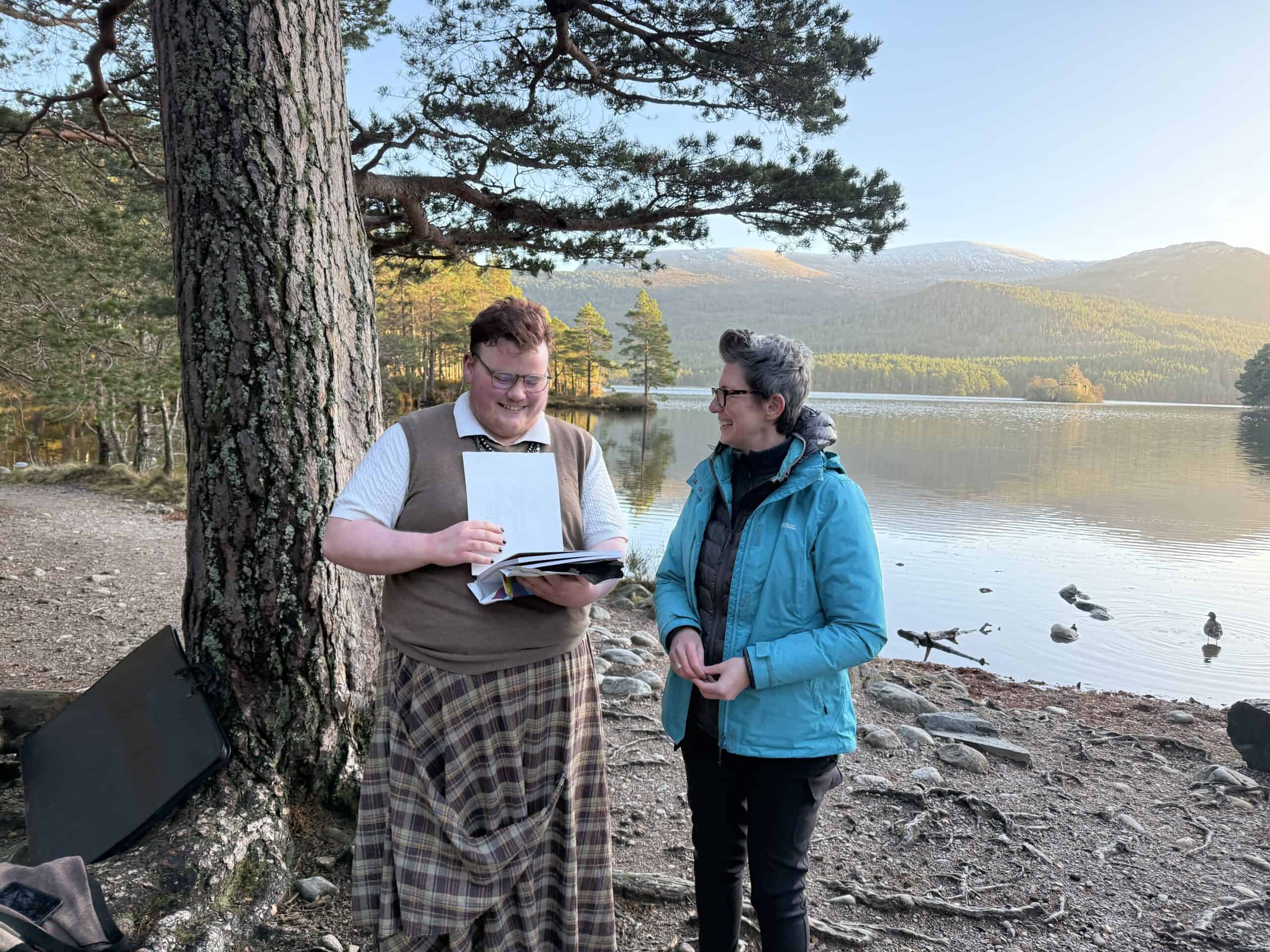 Kath and CP Arts Prize winner Eoin at Loch an Eilein