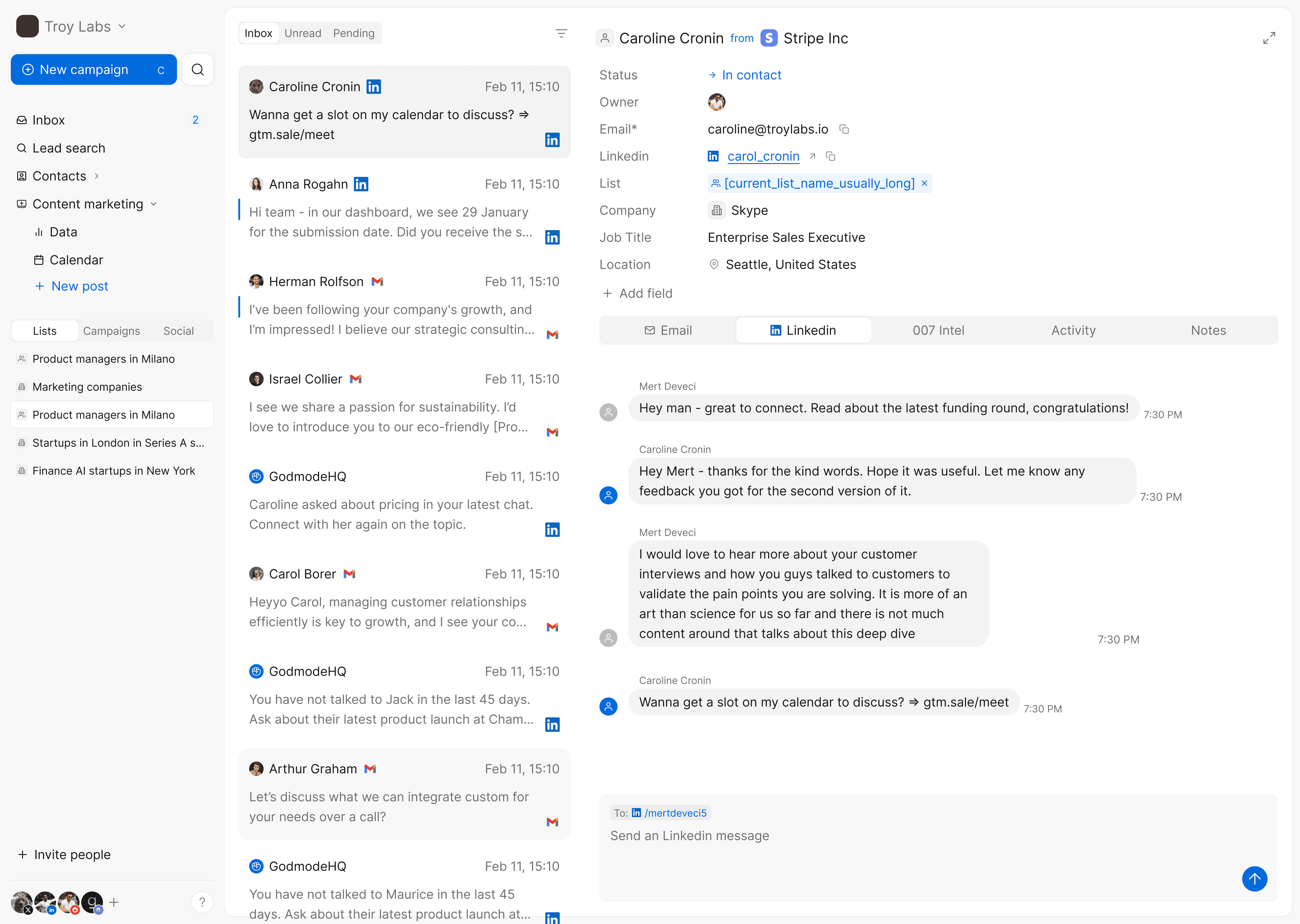 Inbox page