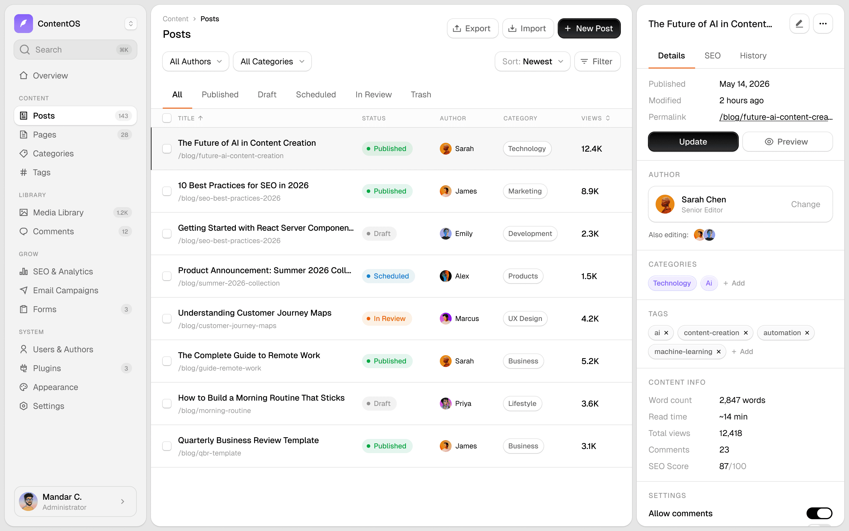 ContentOS Dashboard