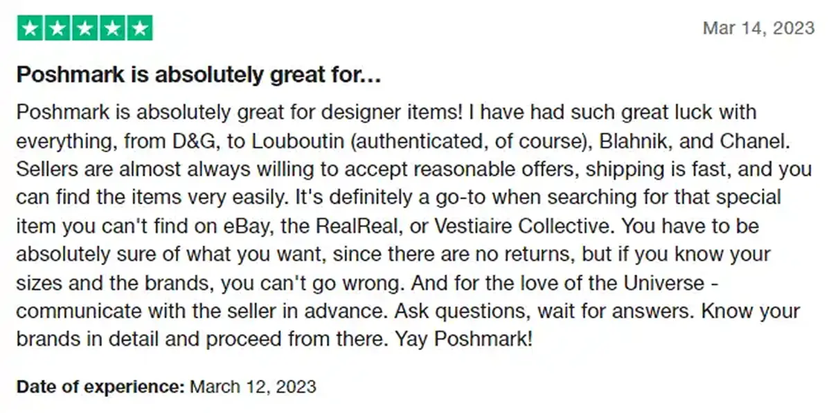 Poshmark Trustpilot Positive Review