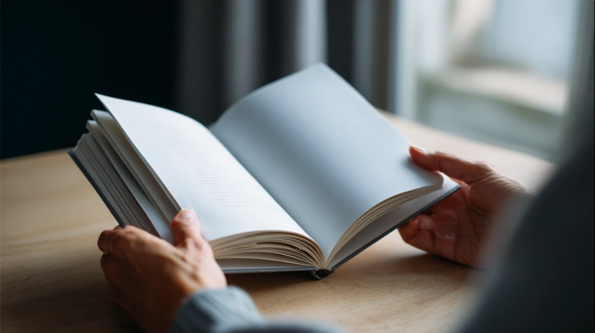 Close-up of hands gripping journal with visible tension