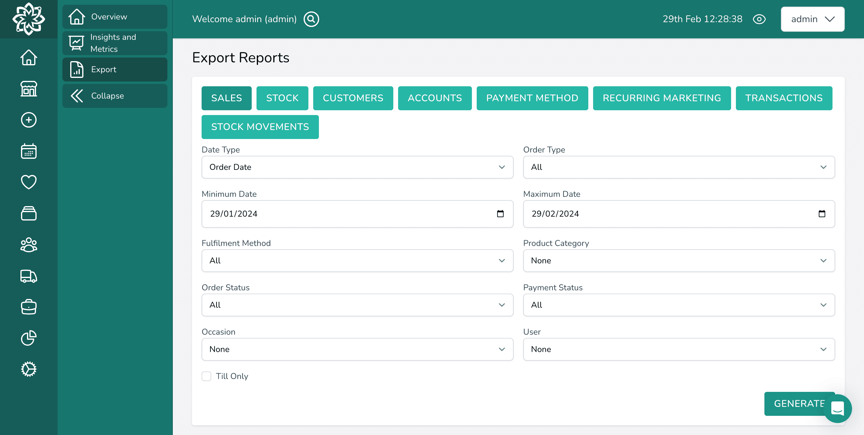 Digital Florists Software Reports selector