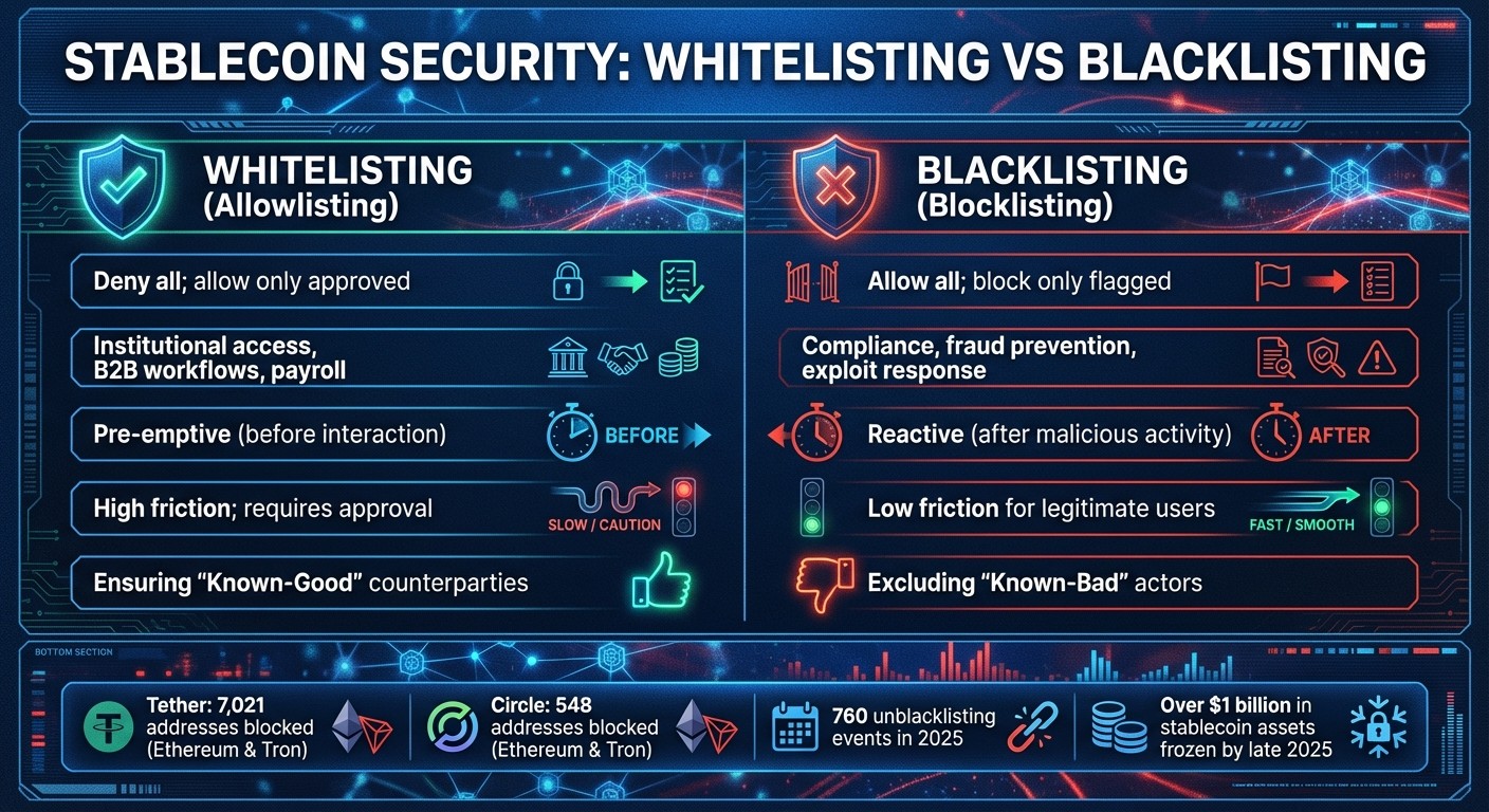 Whitelisting vs Blacklisting: Key Differences in Stablecoin Security
