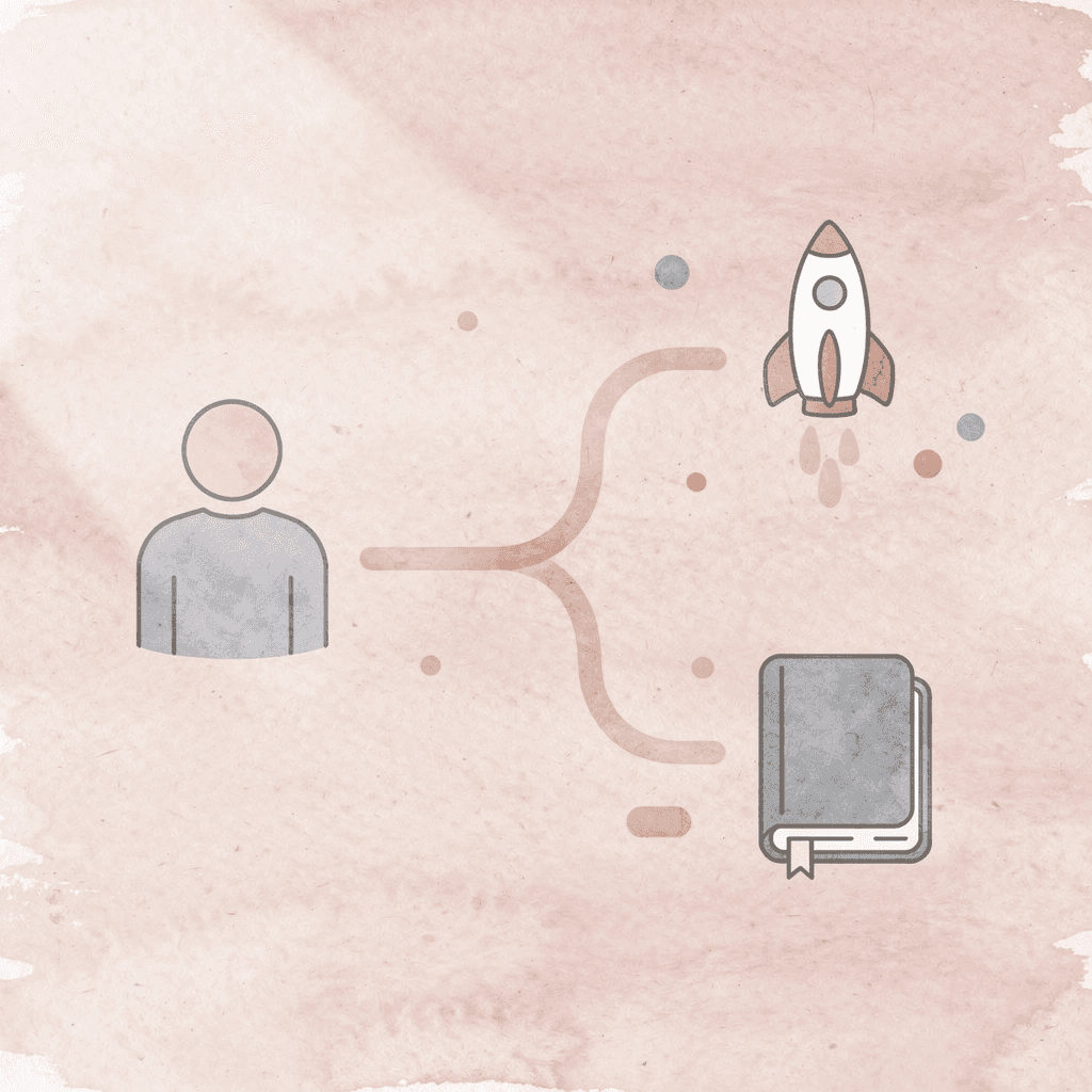 Person icon splitting into multiple paths representing dialect choice options