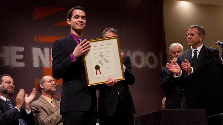 Ken Tanabe receiving the Distinguished University Teaching Award from New School University