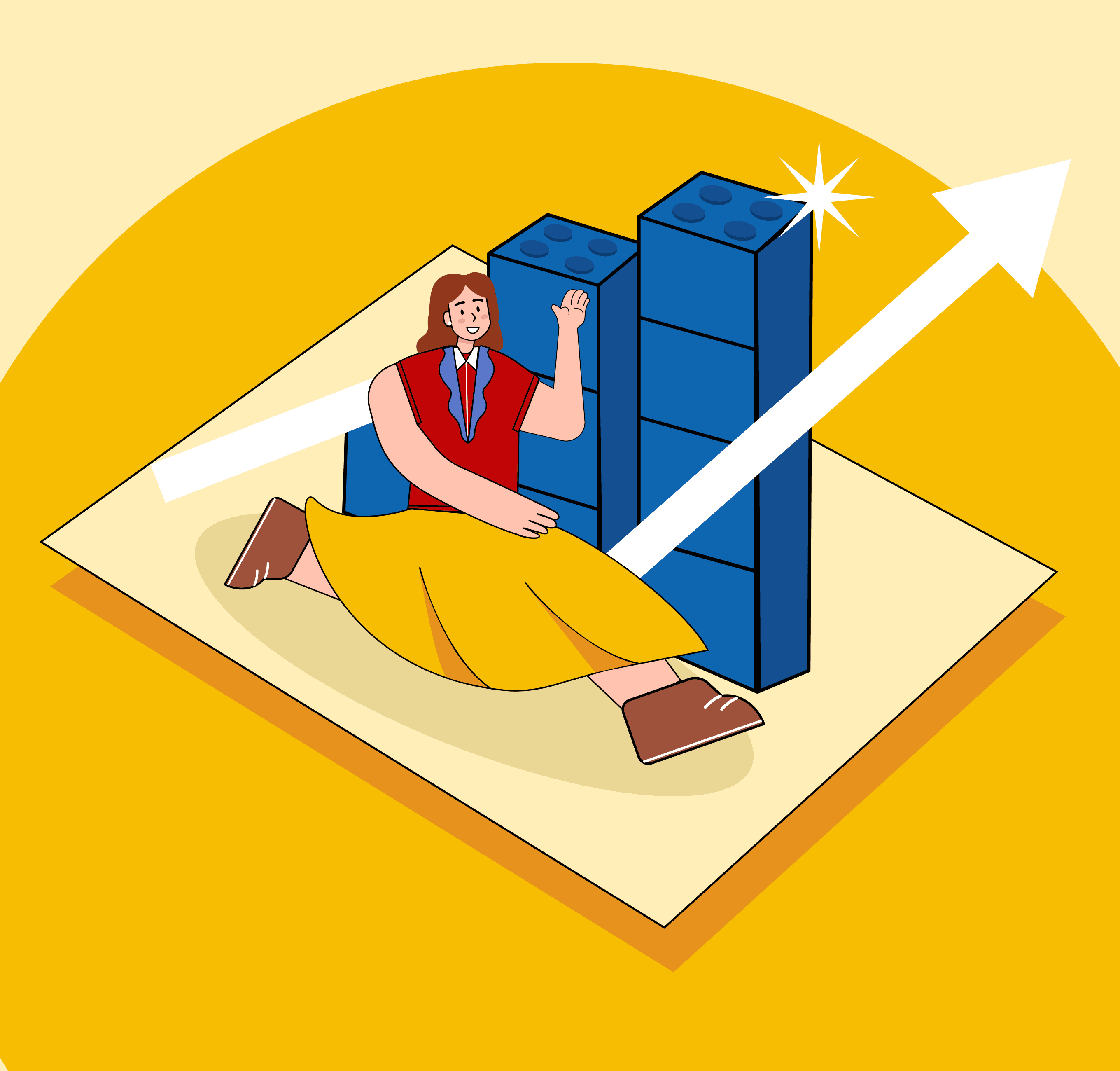 Illustration of a professional building structured blocks, representing a process driven growth approach for mid-sized company B2B marketing.