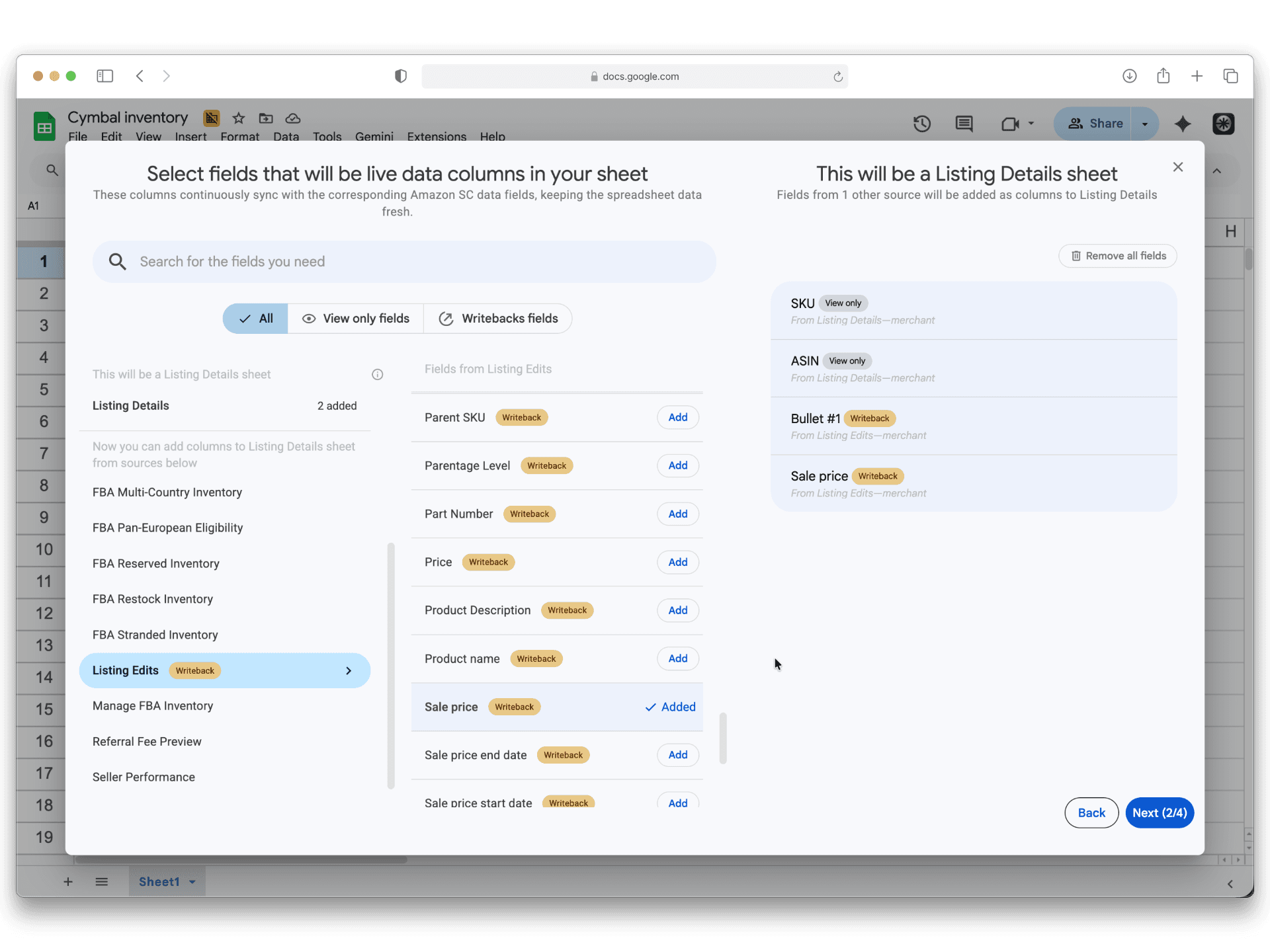 Hopted setup - select attributes to sync into a spreadsheet