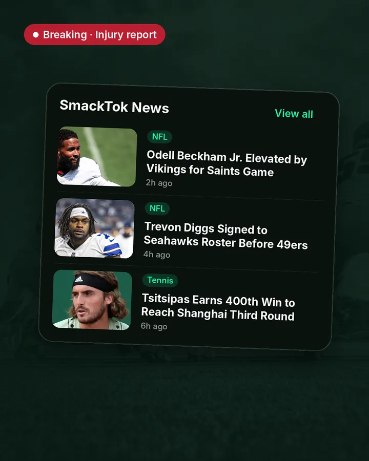 SmackTok News feed with the latest injury and roster updates