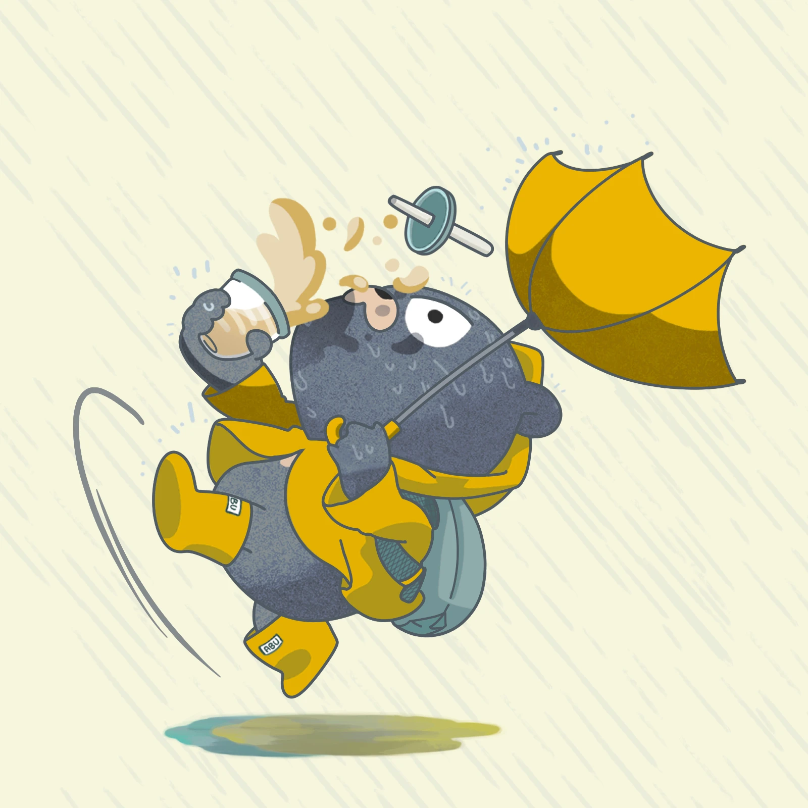 阿布熊在雨天滑倒插圖