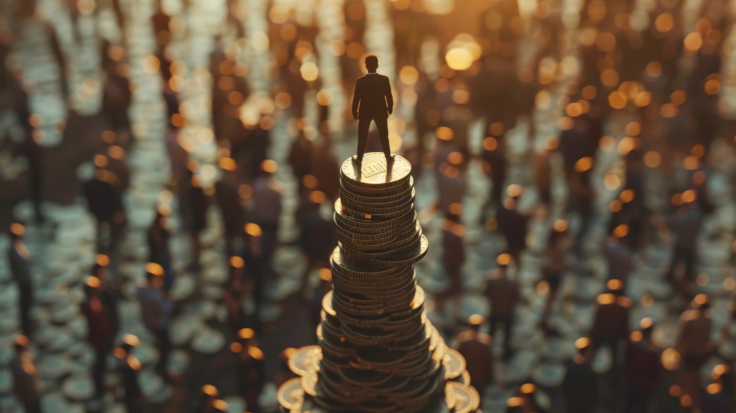 homem em cima de uma pinha de dinheiro