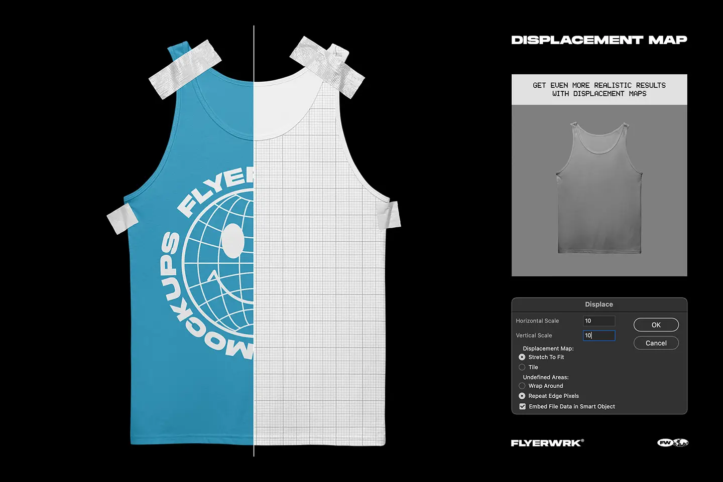 Bella+Canvas 3480 Tanktop Taped mockup displacement map for realistic print effects