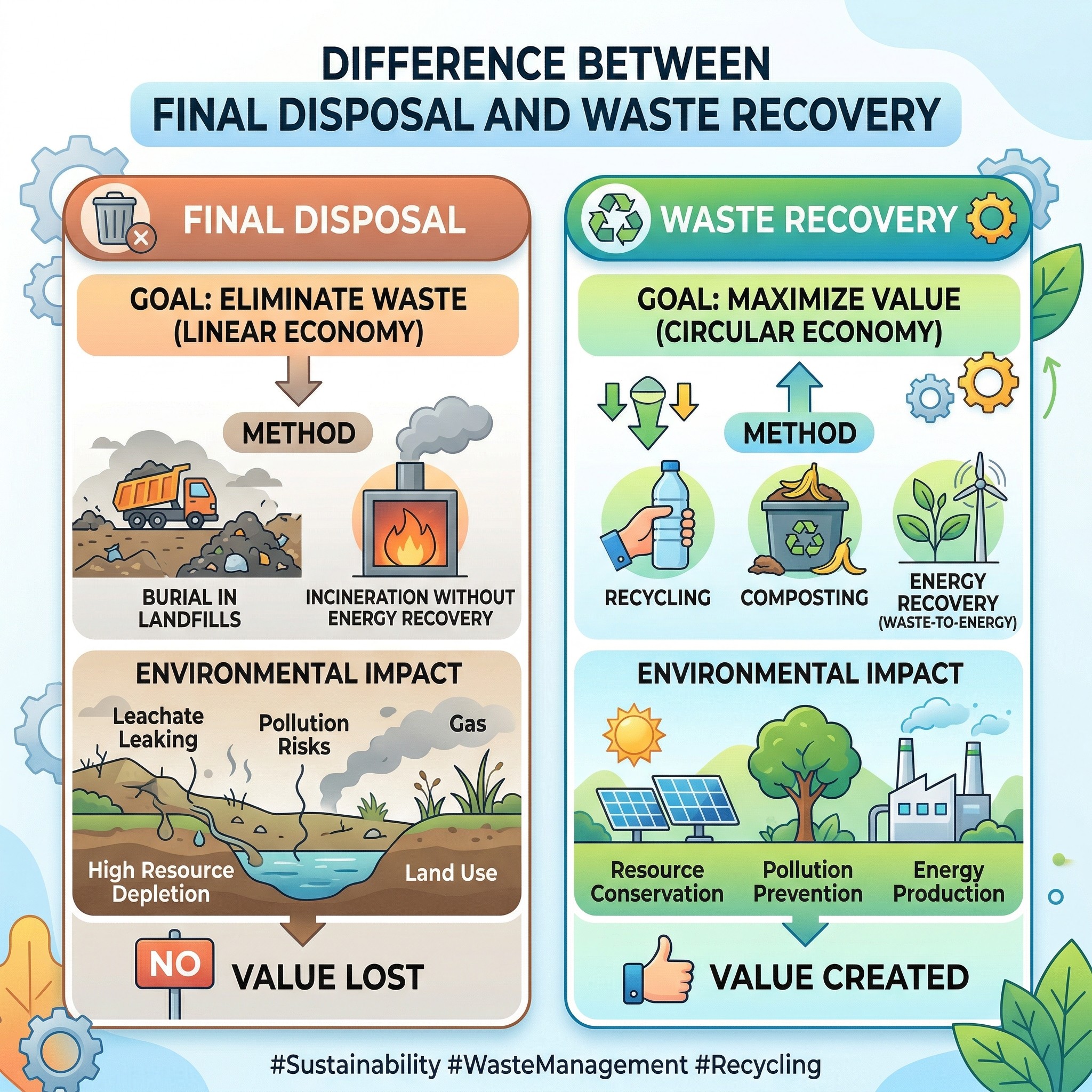 Diferencia entre disposición final y valorización de residuos